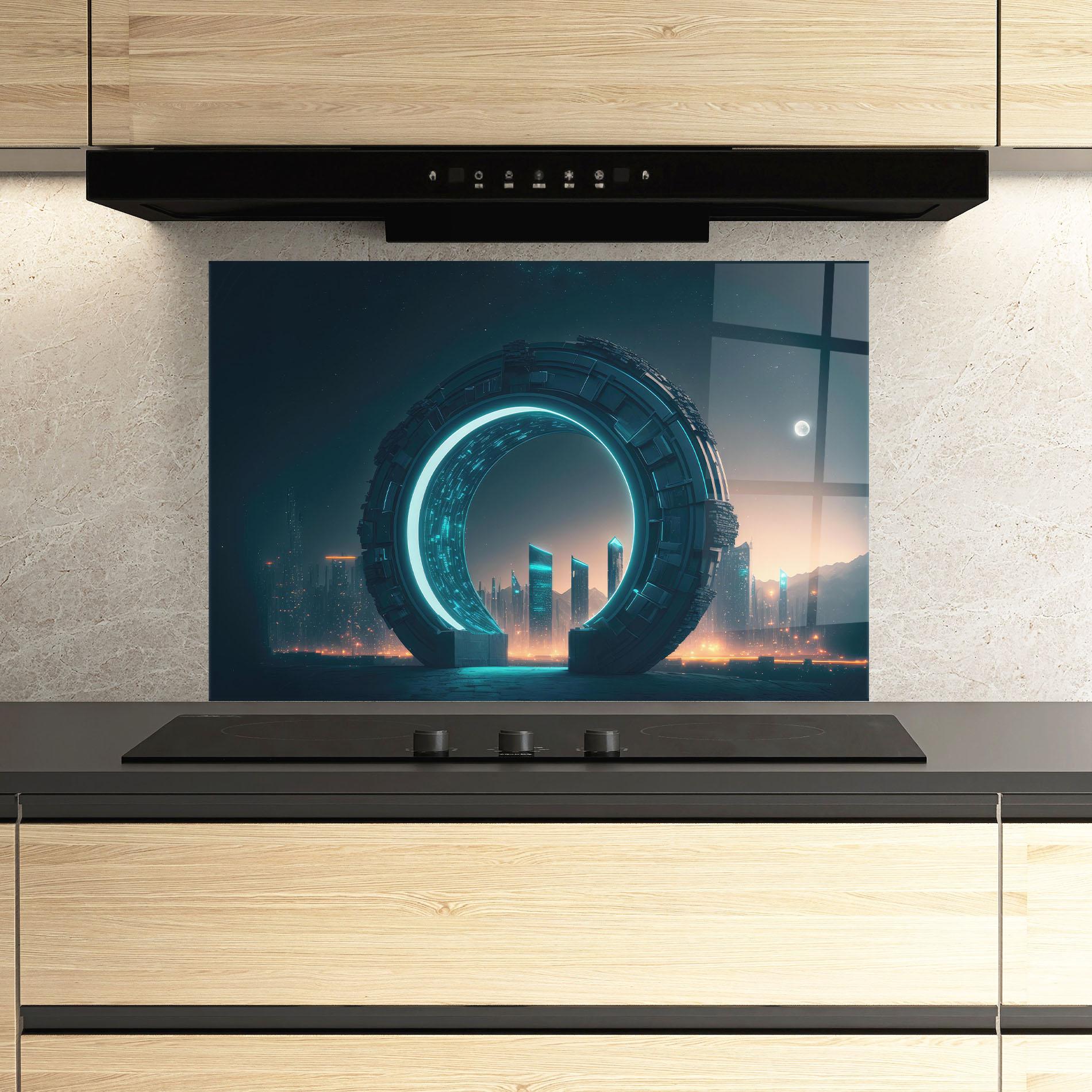 Küchenrückwand Glas Future Portal mockup 3