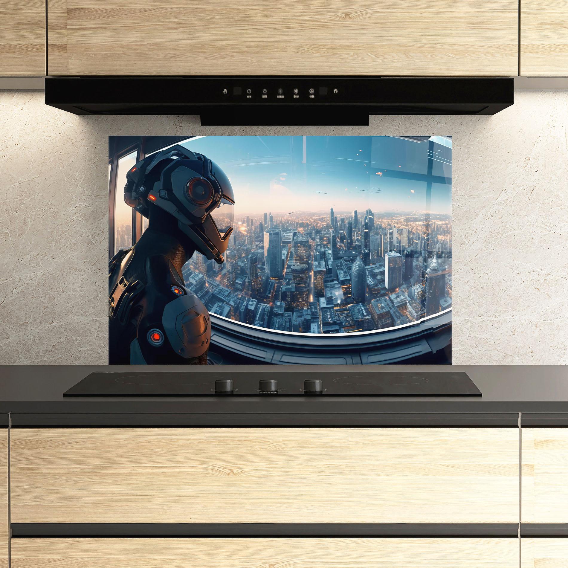Küchenrückwand Glas Futuristic Robot mockup 3