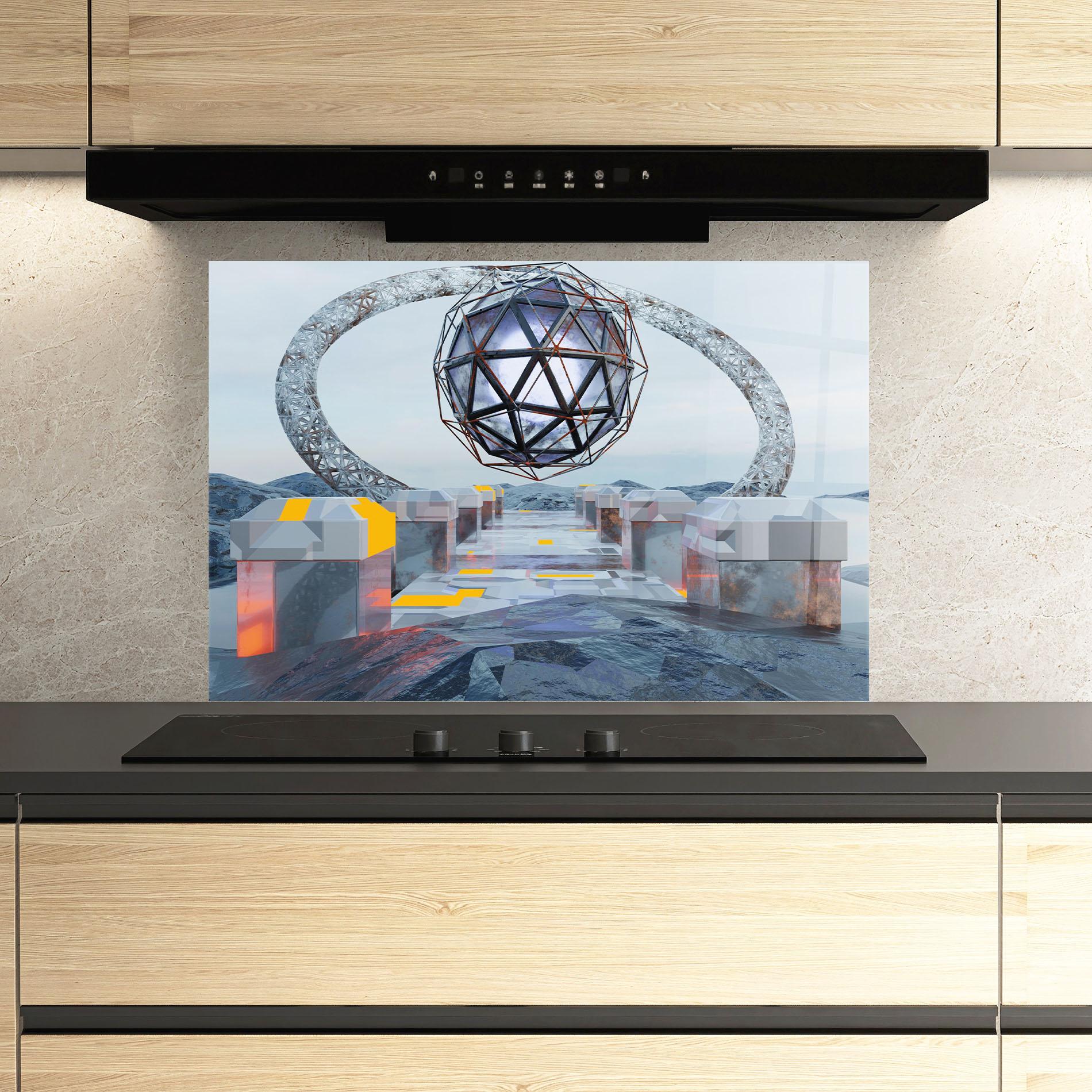Küchenrückwand Glas Galactic Globe mockup 3
