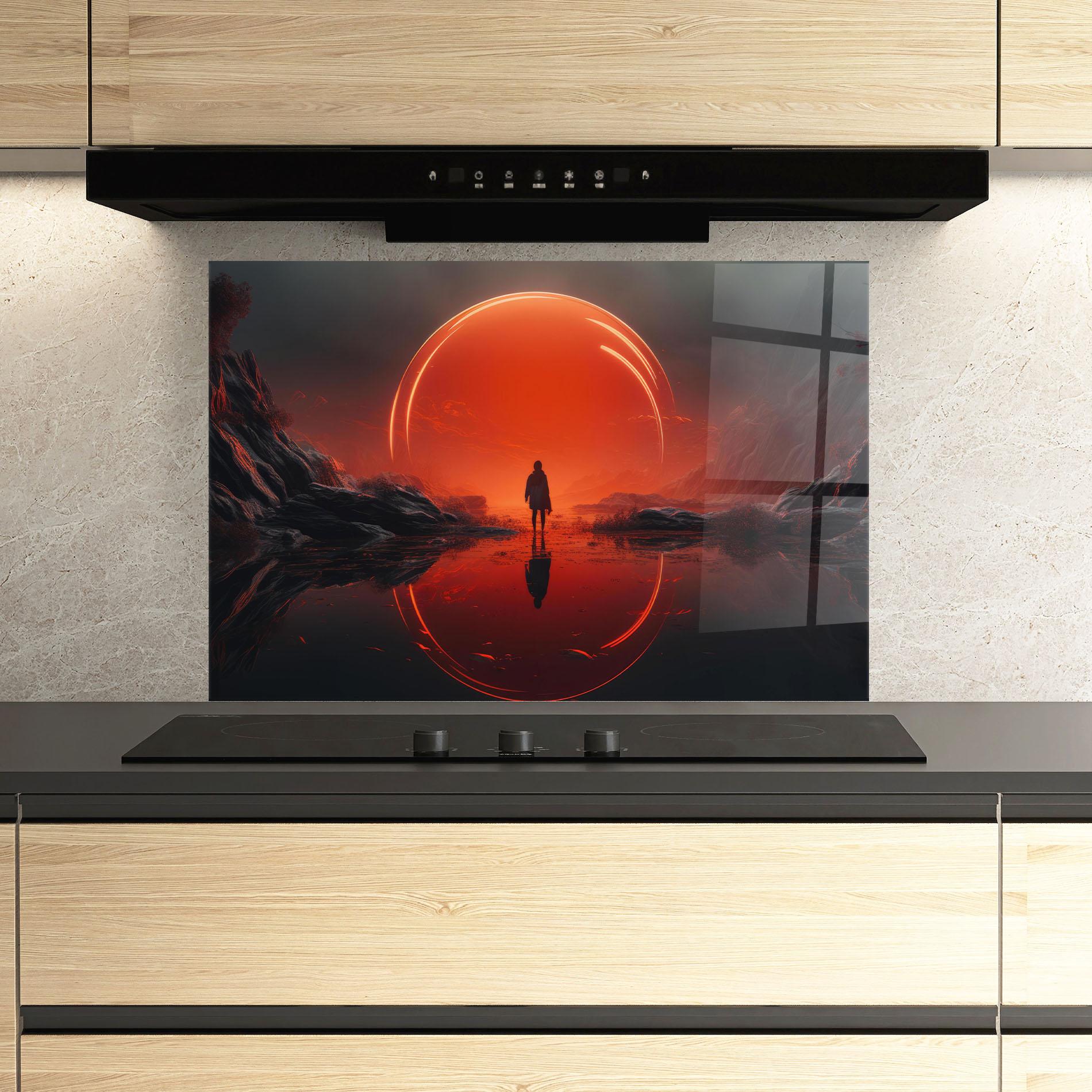 Küchenrückwand Glas Man Orange Orb mockup 3
