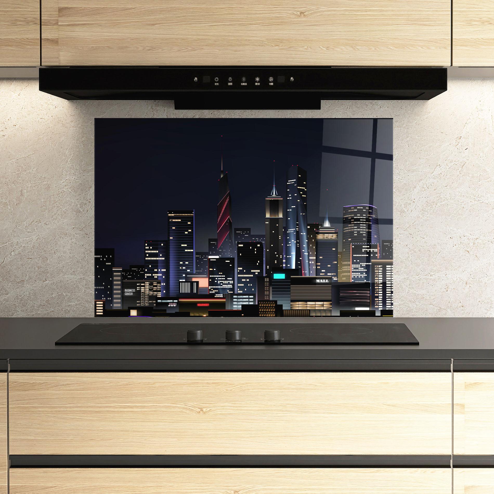 Küchenrückwand Glas Night City mockup 3
