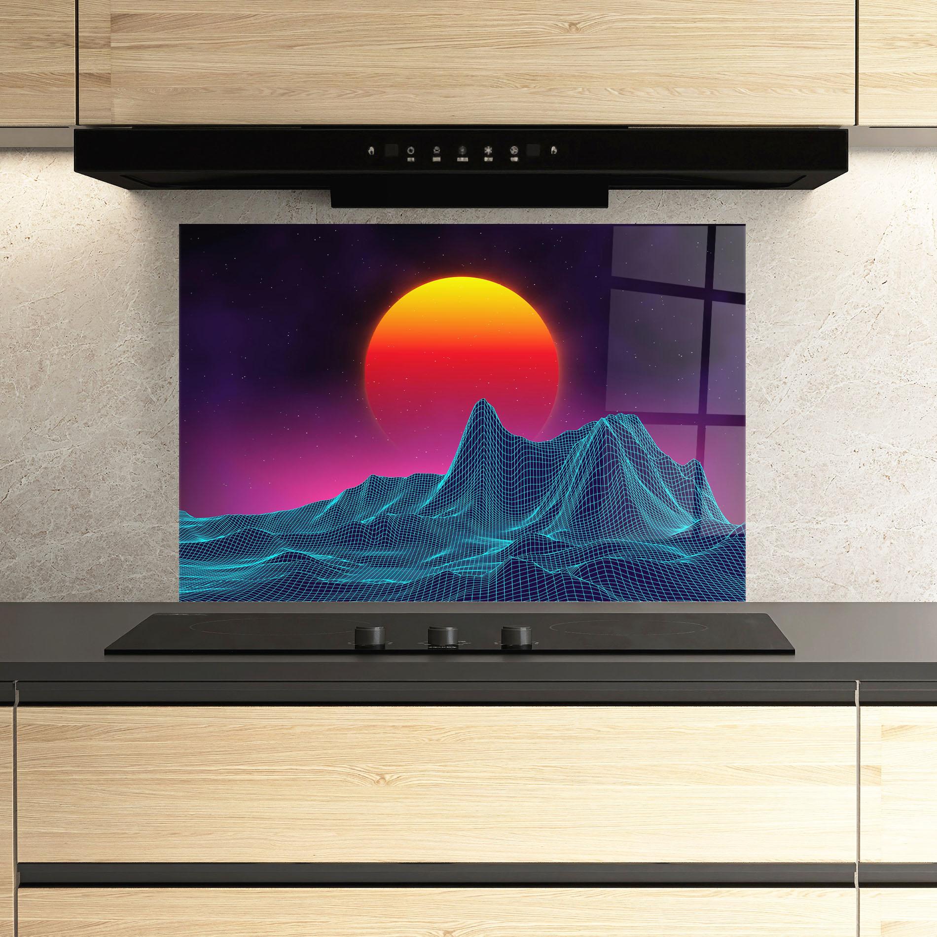 Küchenrückwand Glas Yellow Orange Planet mockup 3