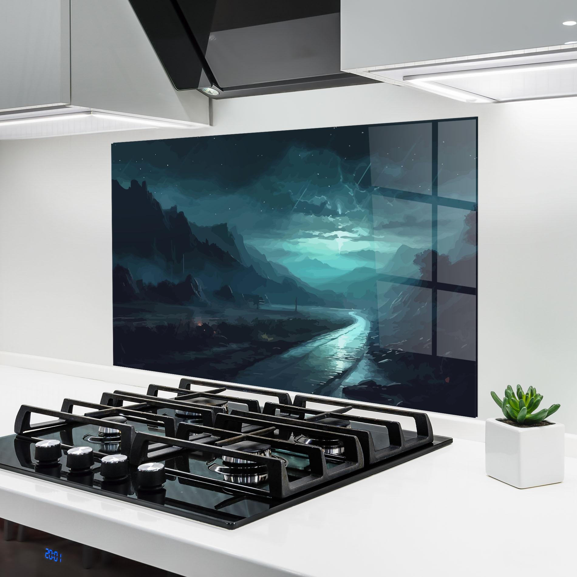 Küchenrückwand Glas Blue Universe mockup 6