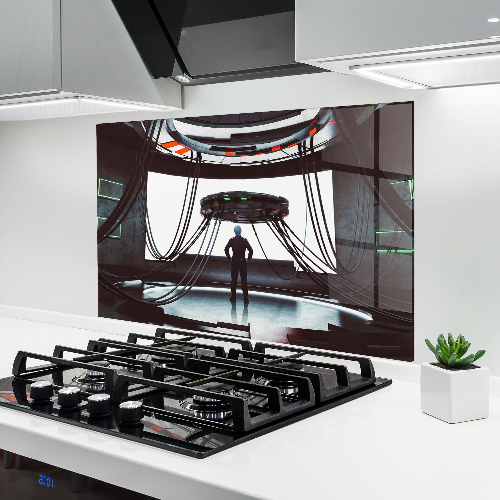 Küchenrückwand Glas Cyber Chronicle mockup 6