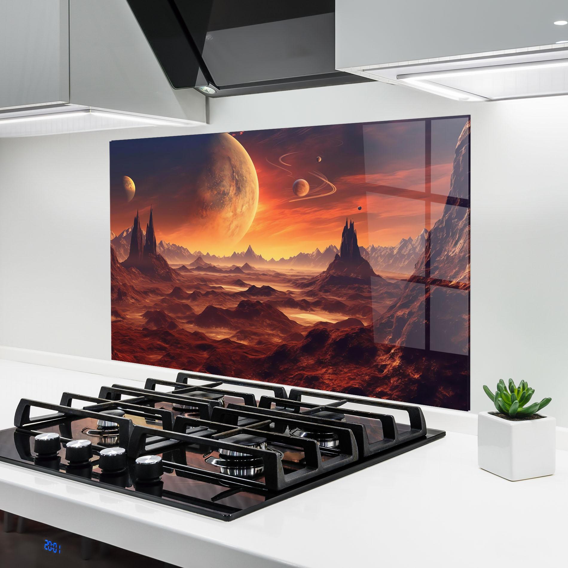 Küchenrückwand Glas Fiery Orange Sunset mockup 6