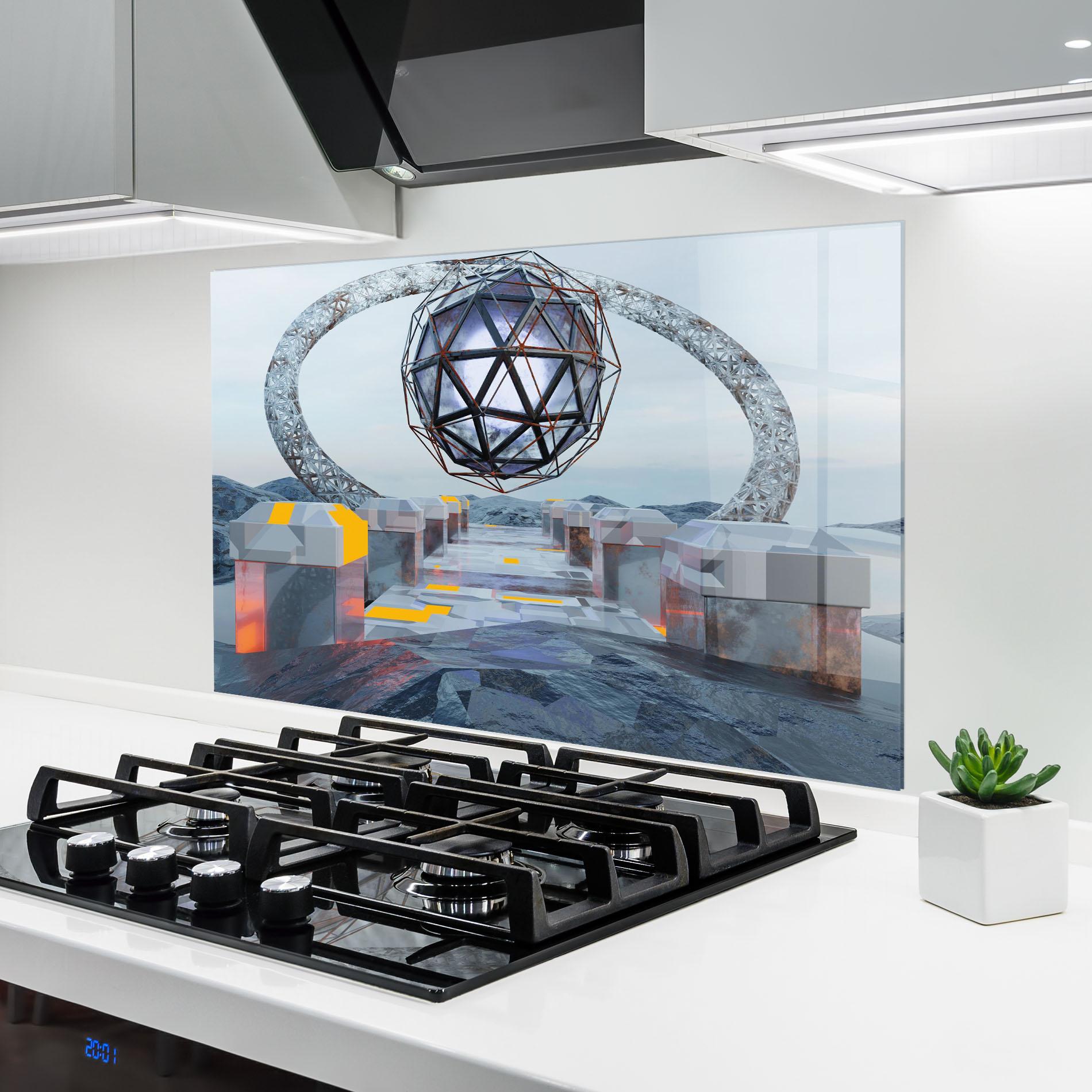 Küchenrückwand Glas Galactic Globe mockup 6