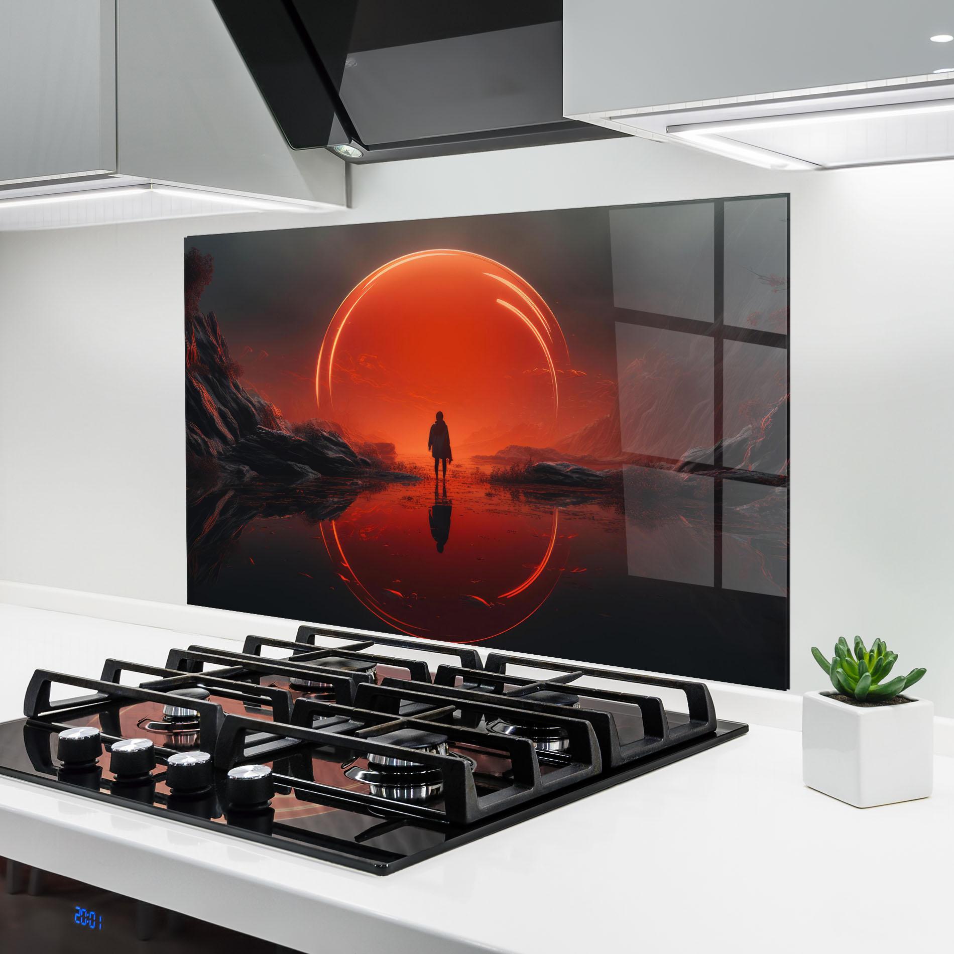 Küchenrückwand Glas Man Orange Orb mockup 6
