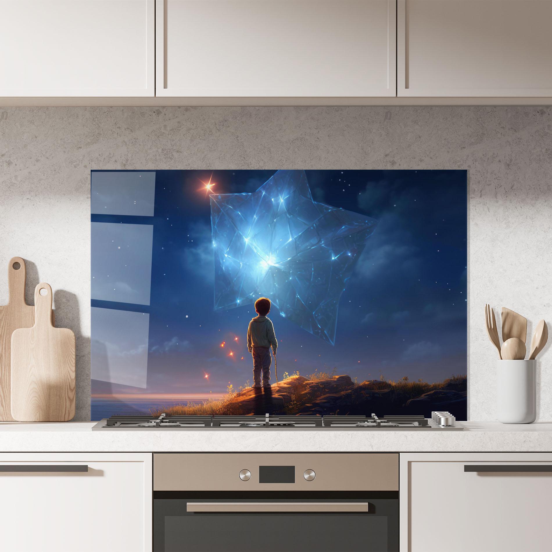 Küchenrückwand Glas Blue Star Floating mockup 7