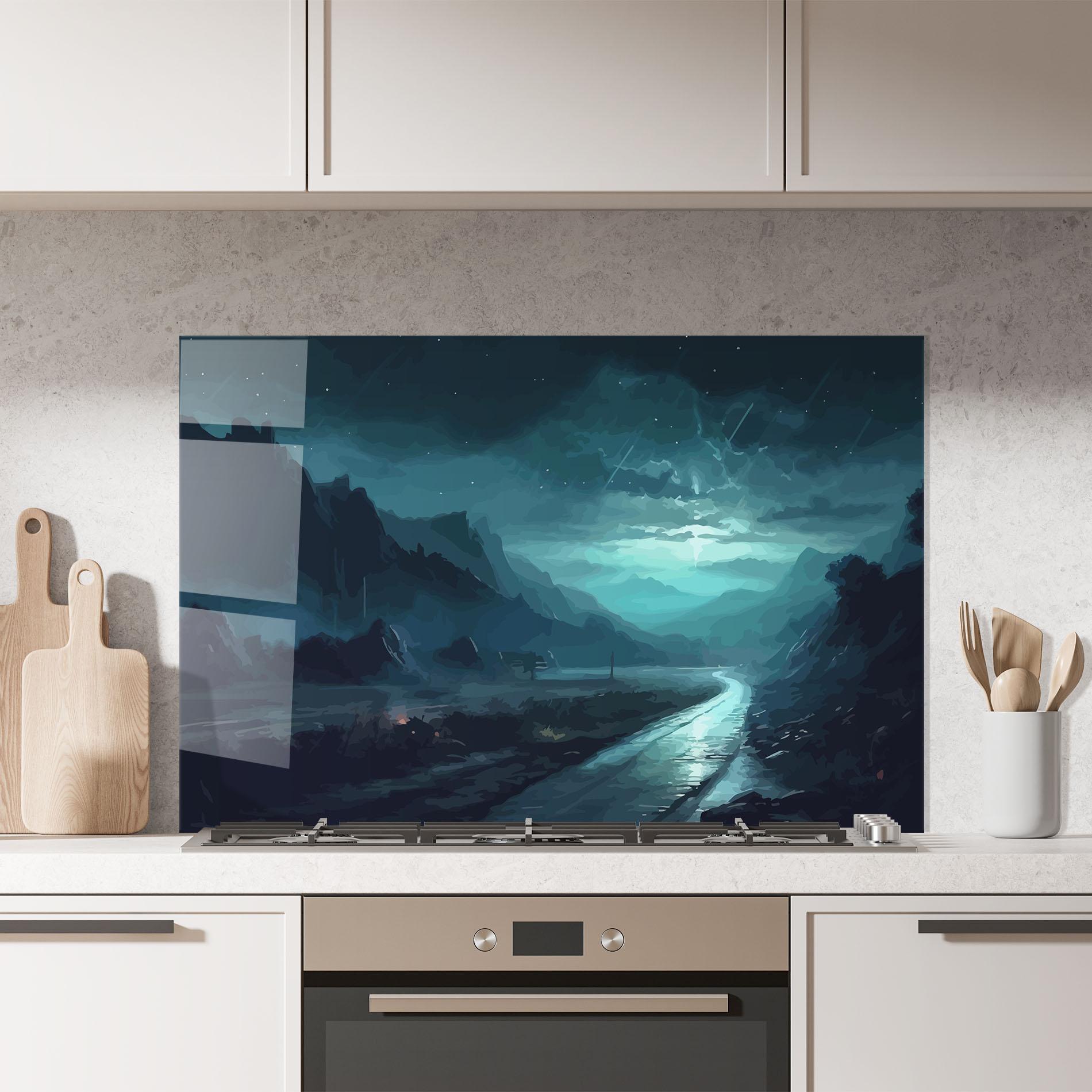 Küchenrückwand Glas Blue Universe mockup 7