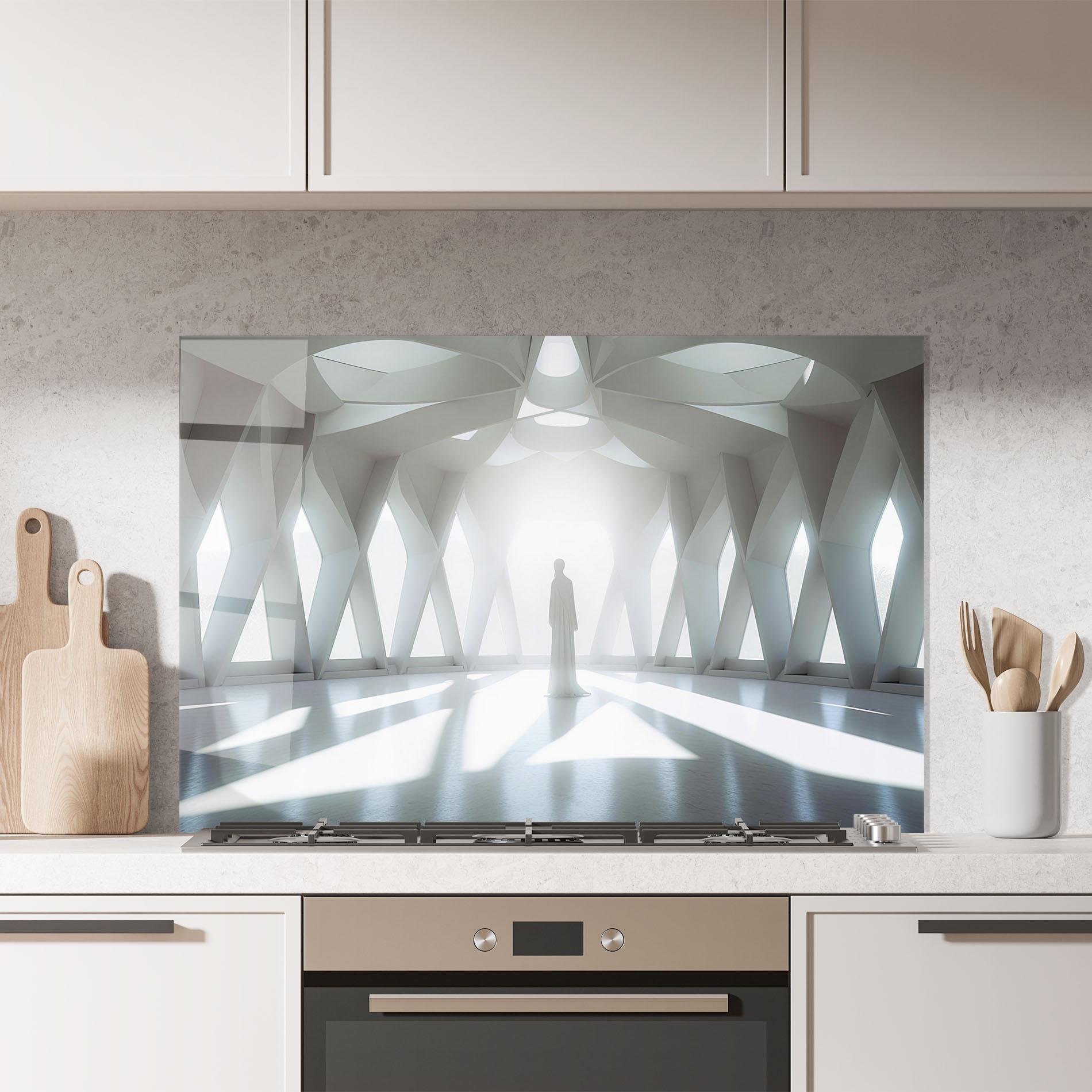Küchenrückwand Glas Bright Room Statue mockup 7
