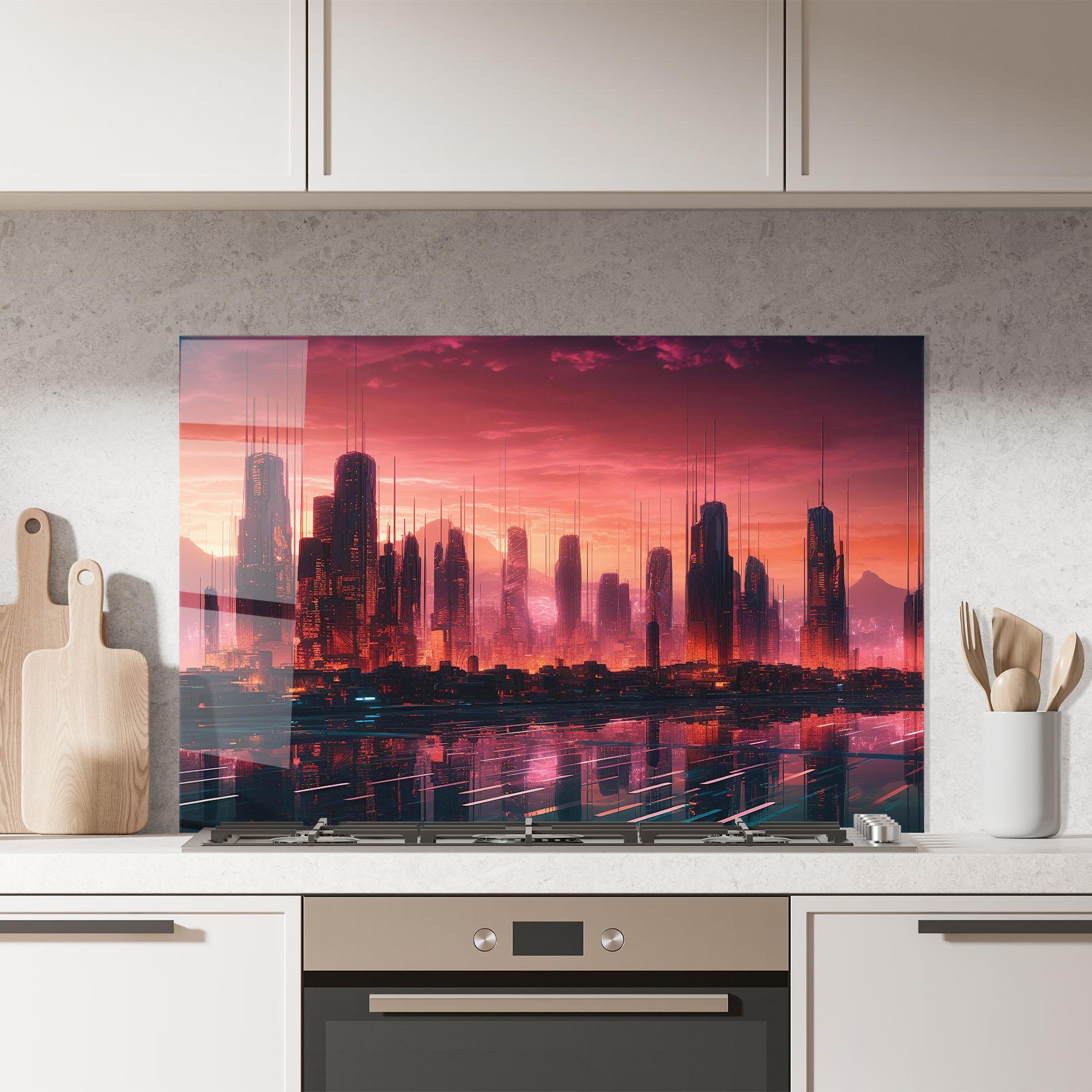 Küchenrückwand Glas Cityscape Tower mockup 7