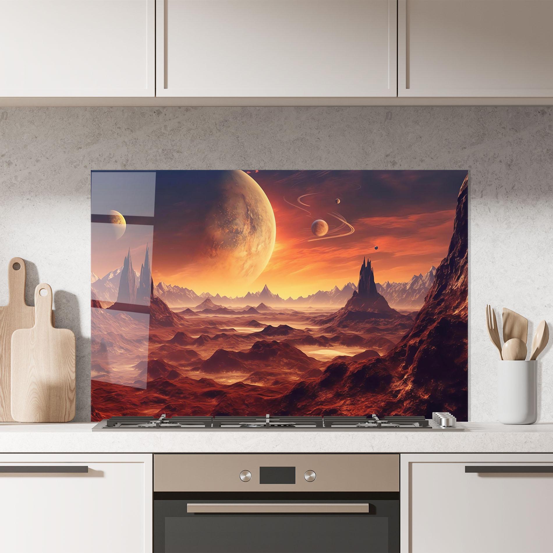 Küchenrückwand Glas Fiery Orange Sunset mockup 7