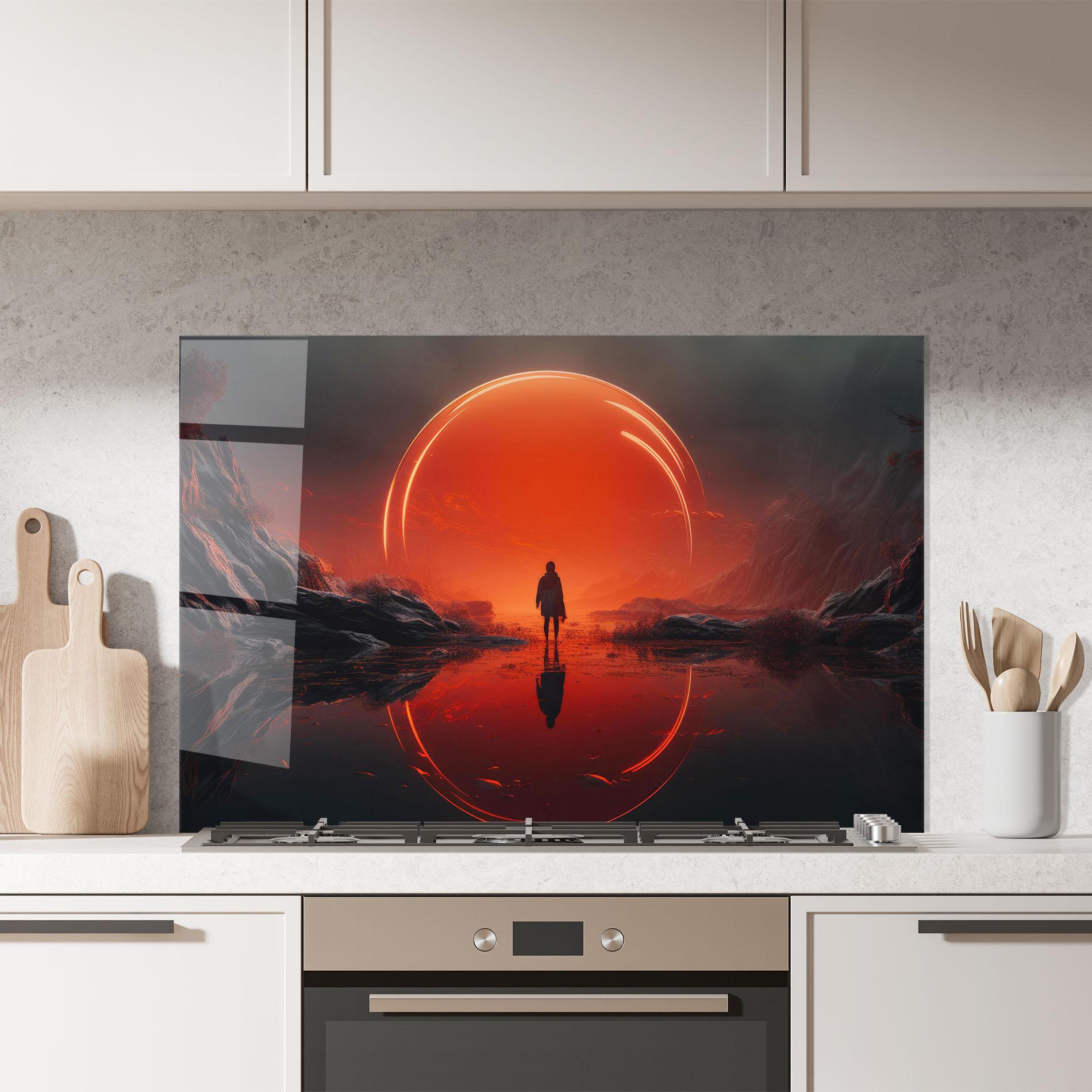 Küchenrückwand Glas Man Orange Orb mockup 7