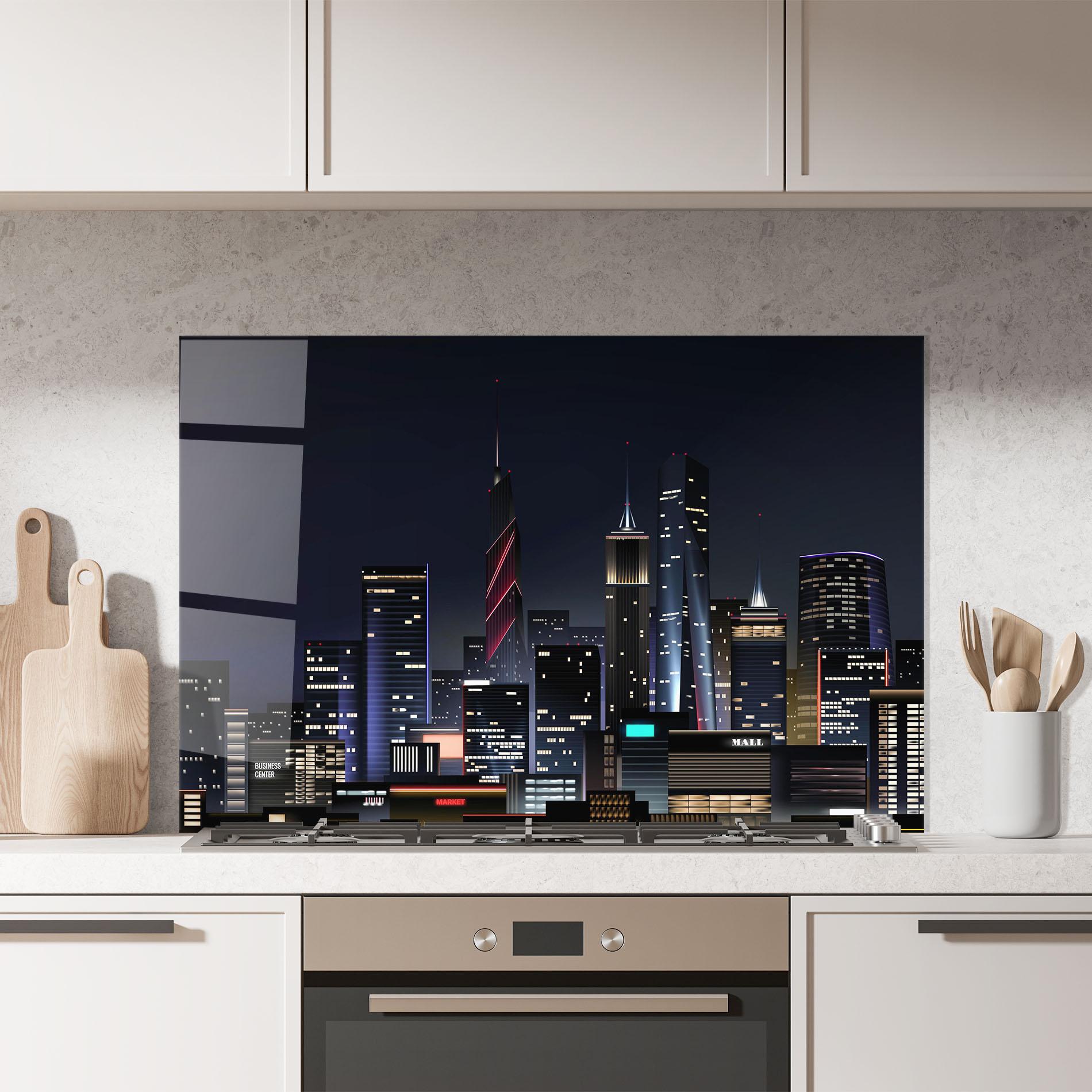 Küchenrückwand Glas Night City mockup 7