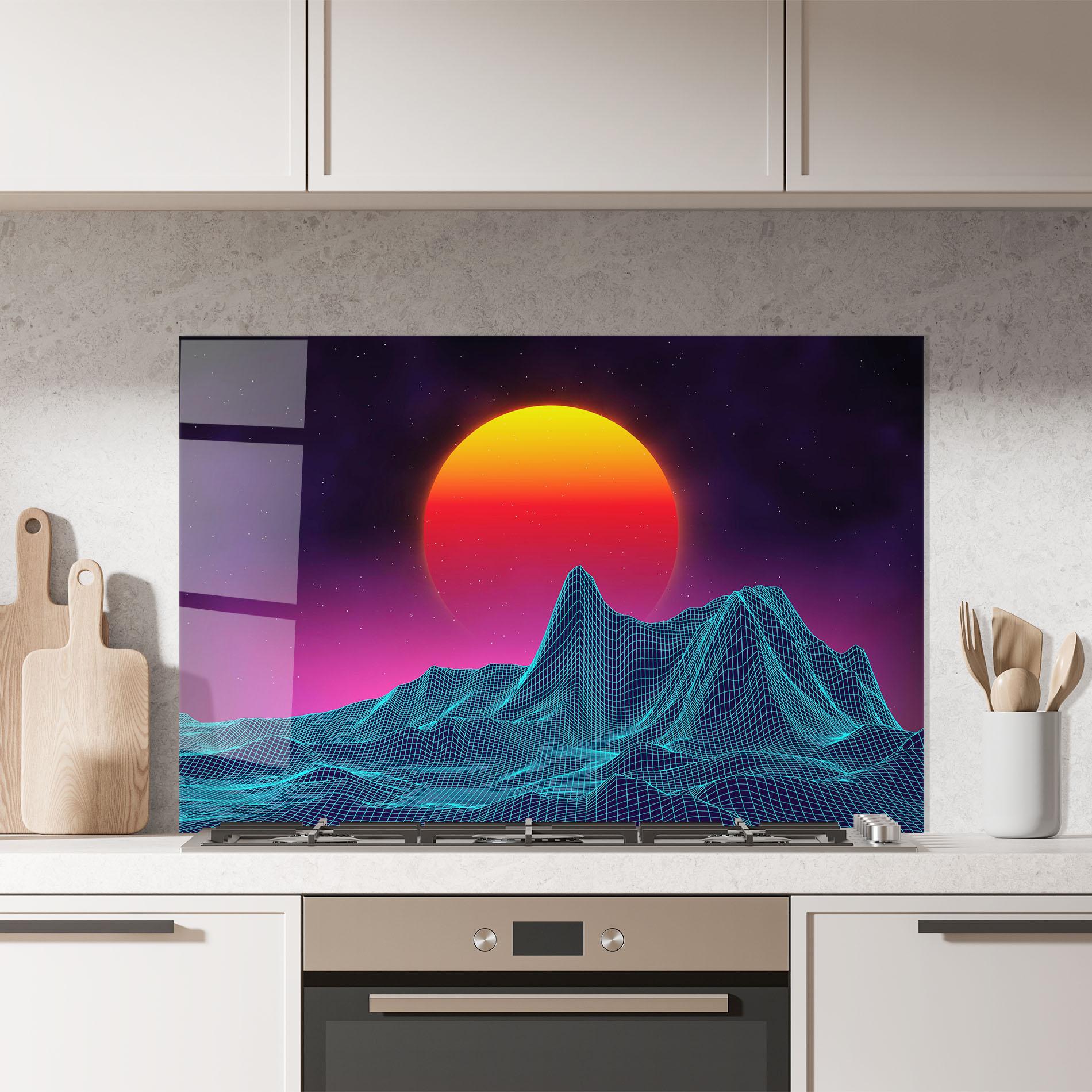 Küchenrückwand Glas Yellow Orange Planet mockup 7