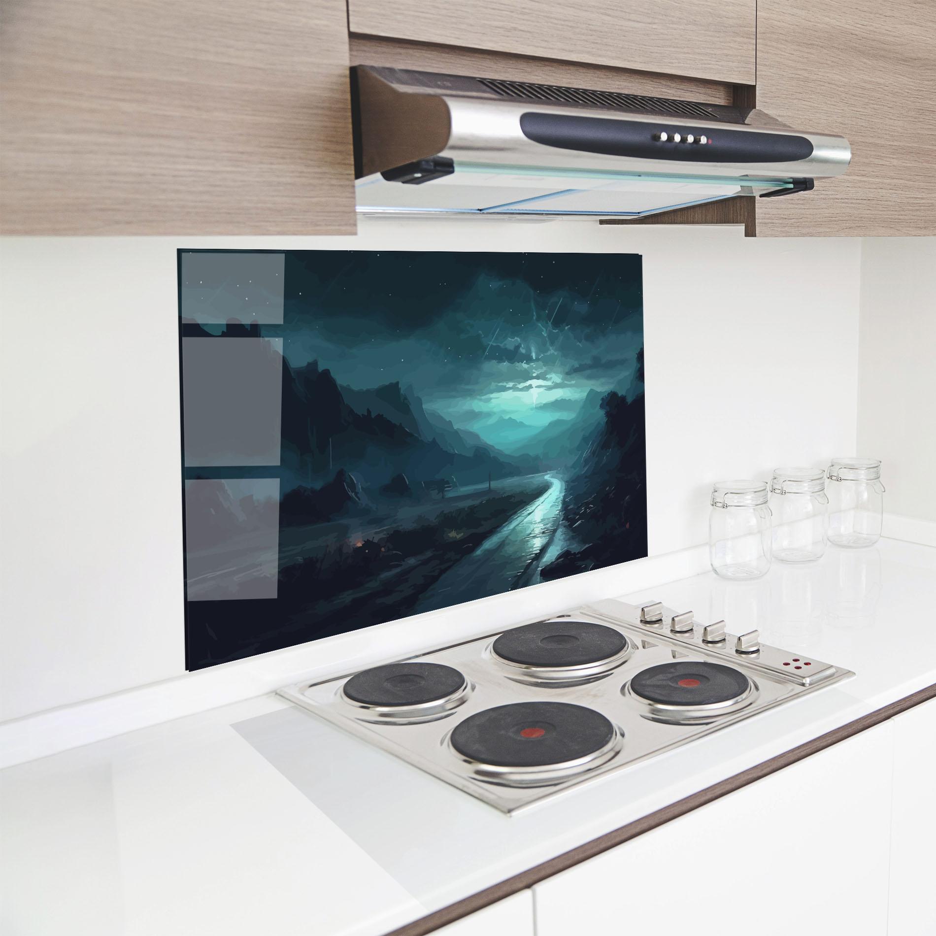 Küchenrückwand Glas Blue Universe mockup 8