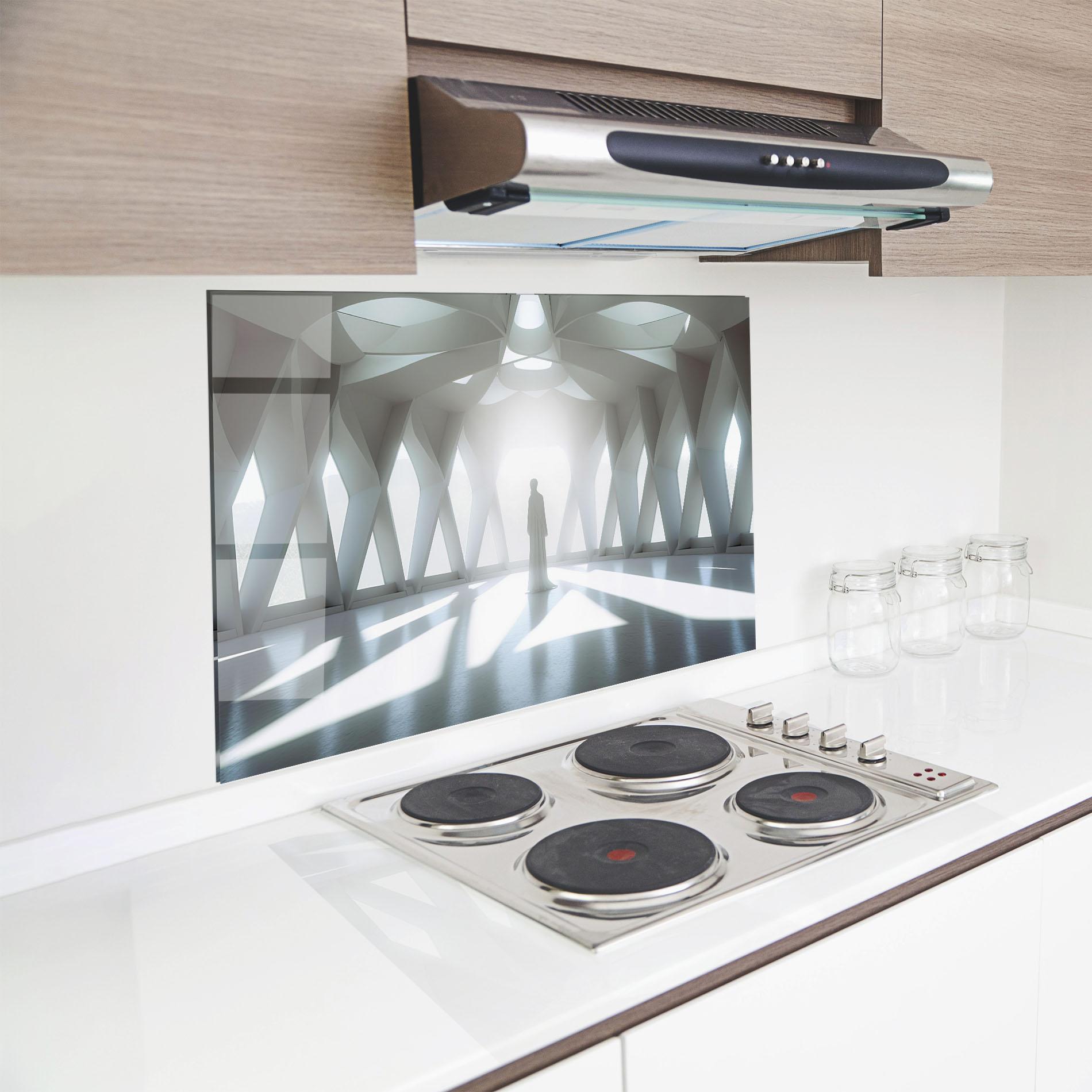 Küchenrückwand Glas Bright Room Statue mockup 8