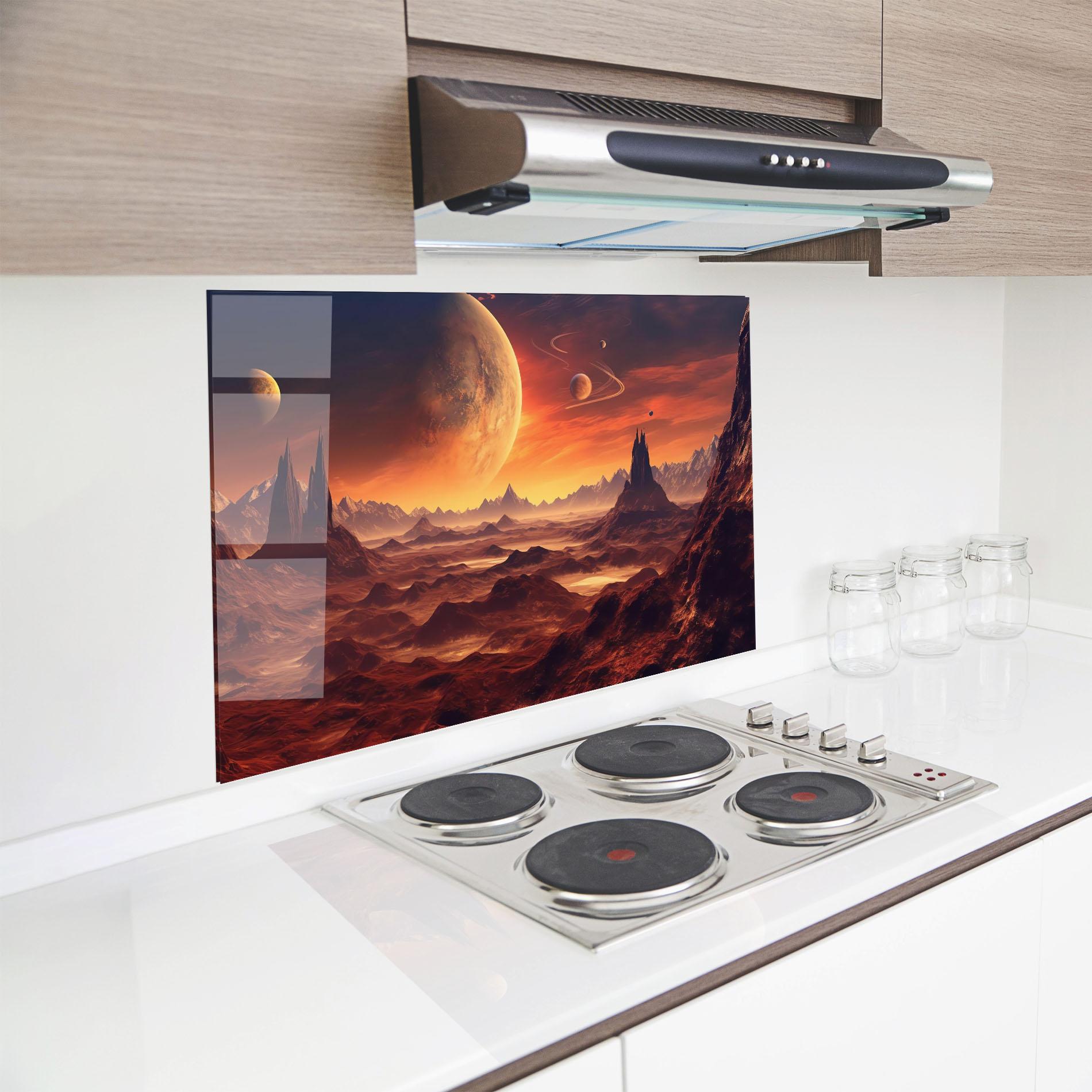 Küchenrückwand Glas Fiery Orange Sunset mockup 8