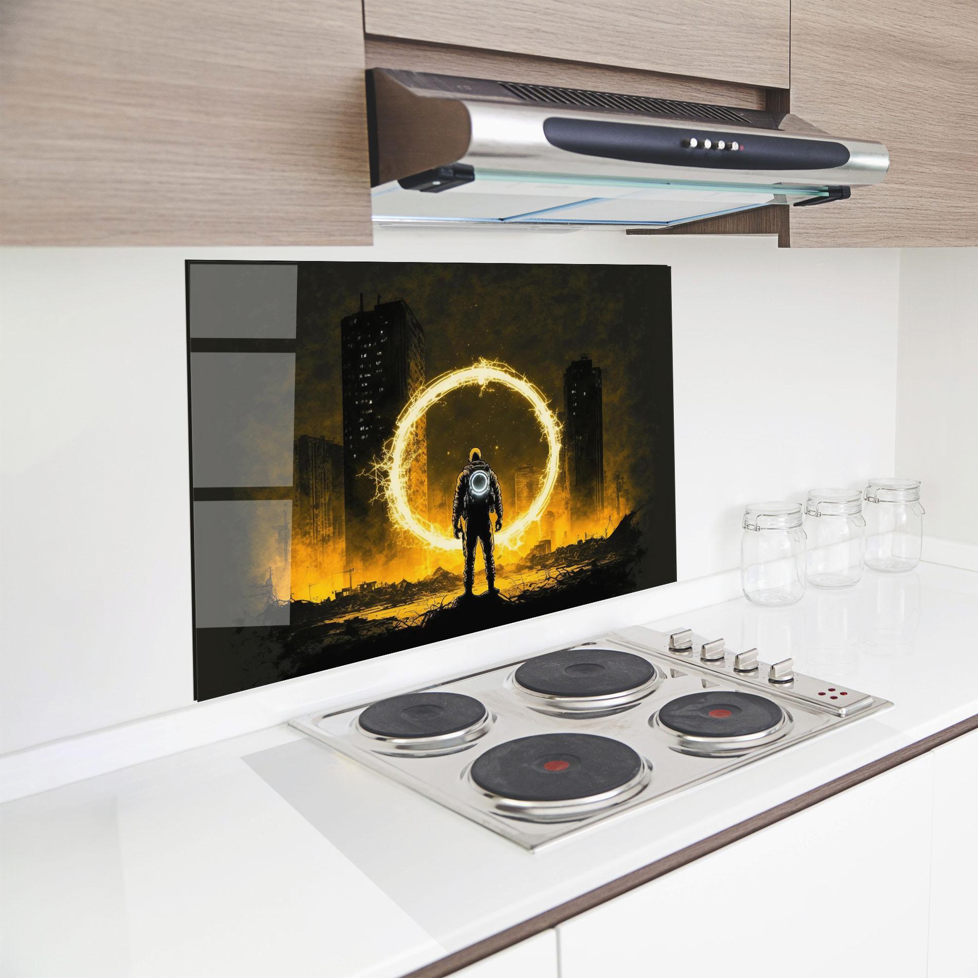 Küchenrückwand Glas Fire Portal mockup 8