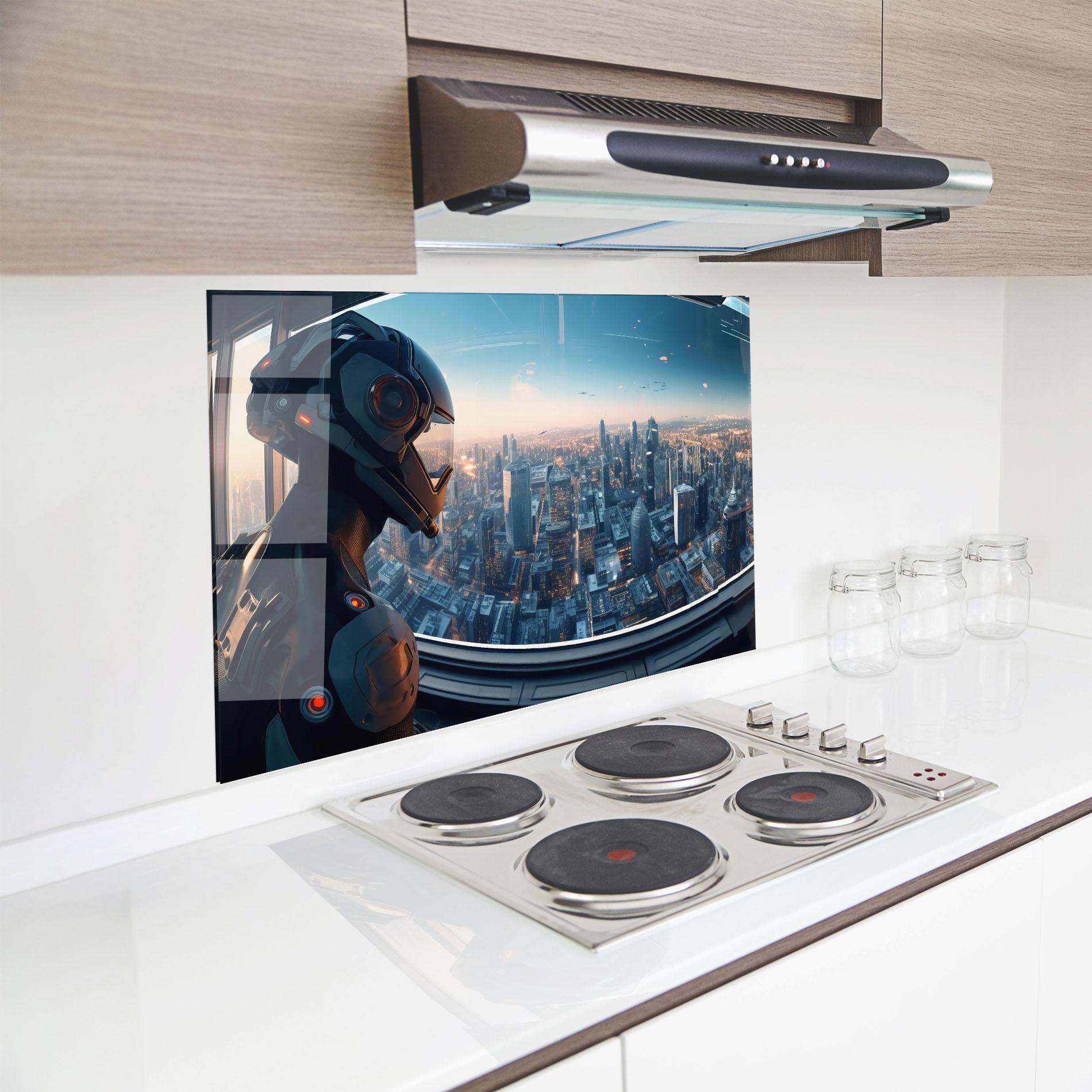 Küchenrückwand Glas Futuristic Robot mockup 8