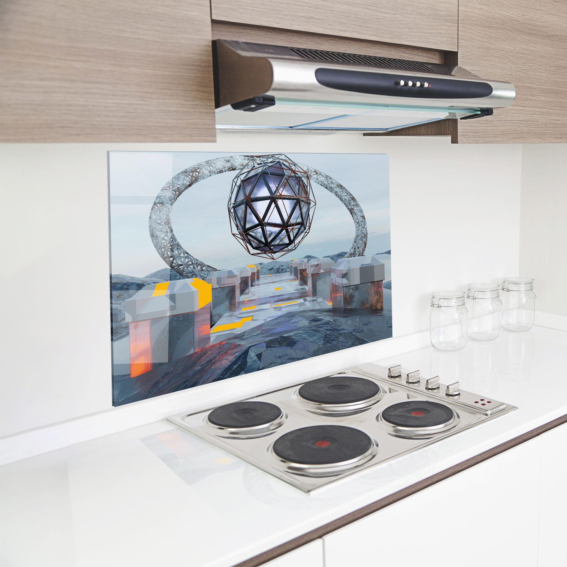 Küchenrückwand Glas Galactic Globe mockup 8