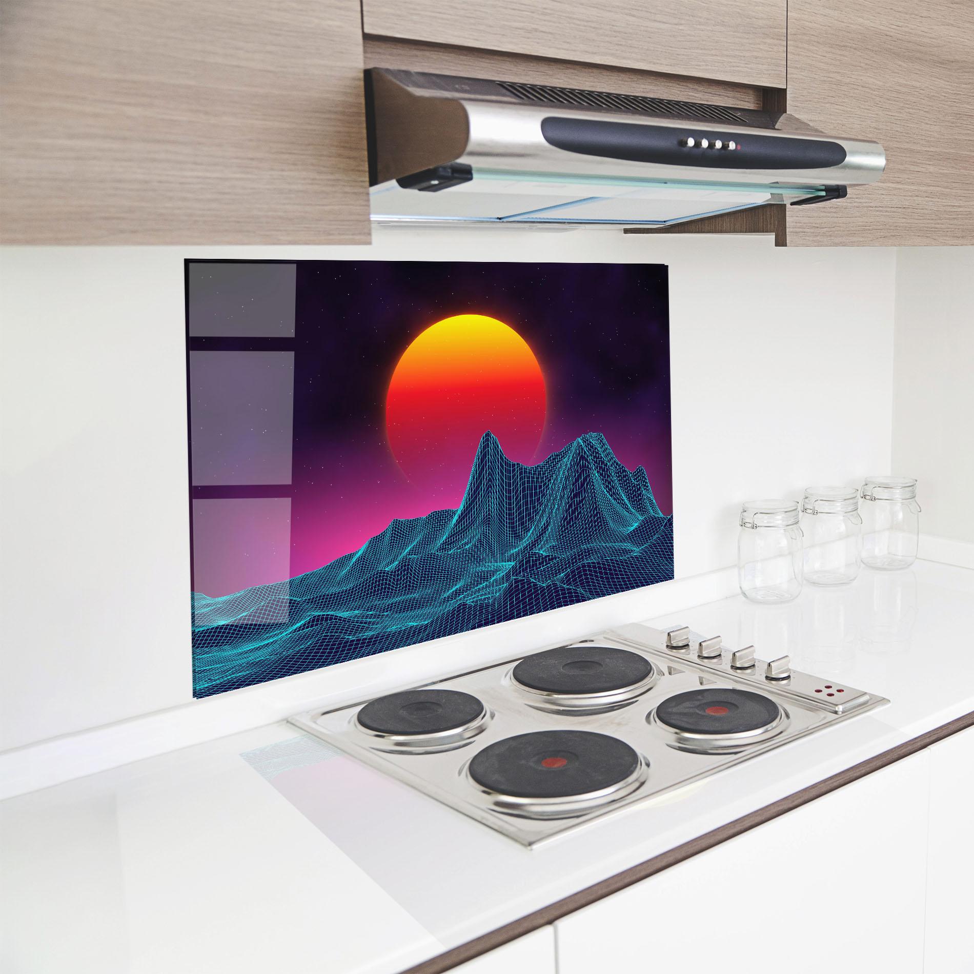 Küchenrückwand Glas Yellow Orange Planet mockup 8