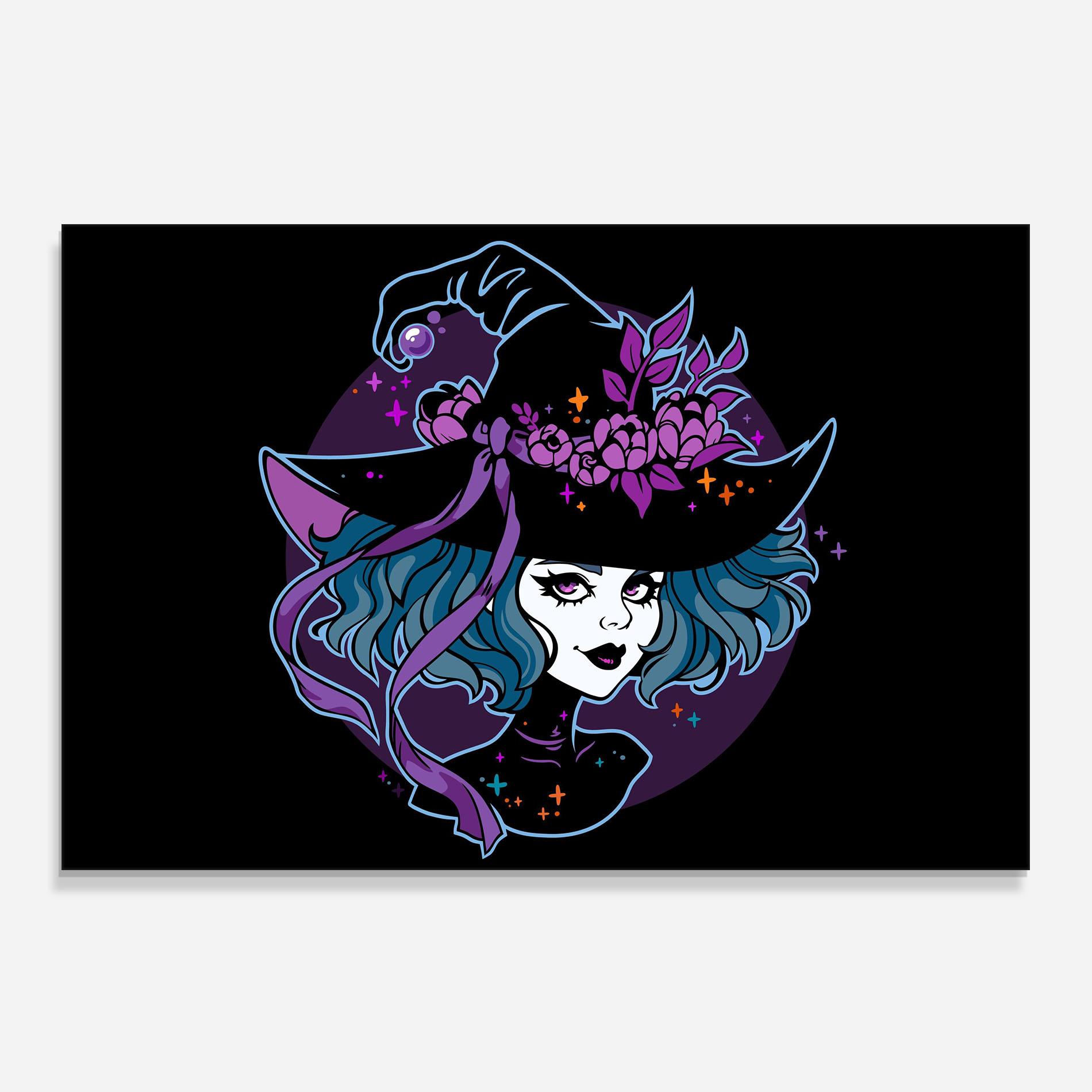 Küchenrückwand Glas Cute Purple Witch mockup 0