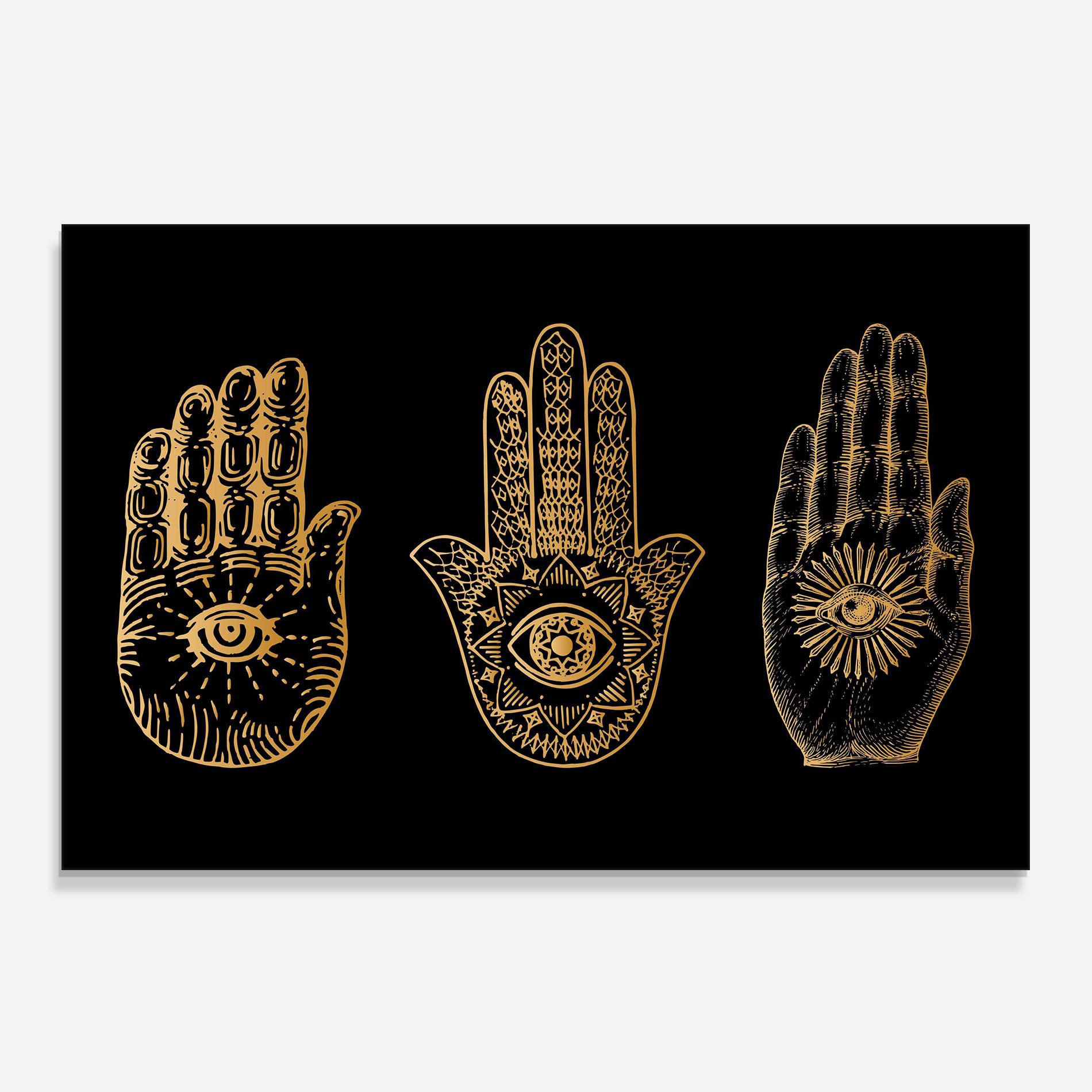 Küchenrückwand Glas Witch Gold Hands mockup 0