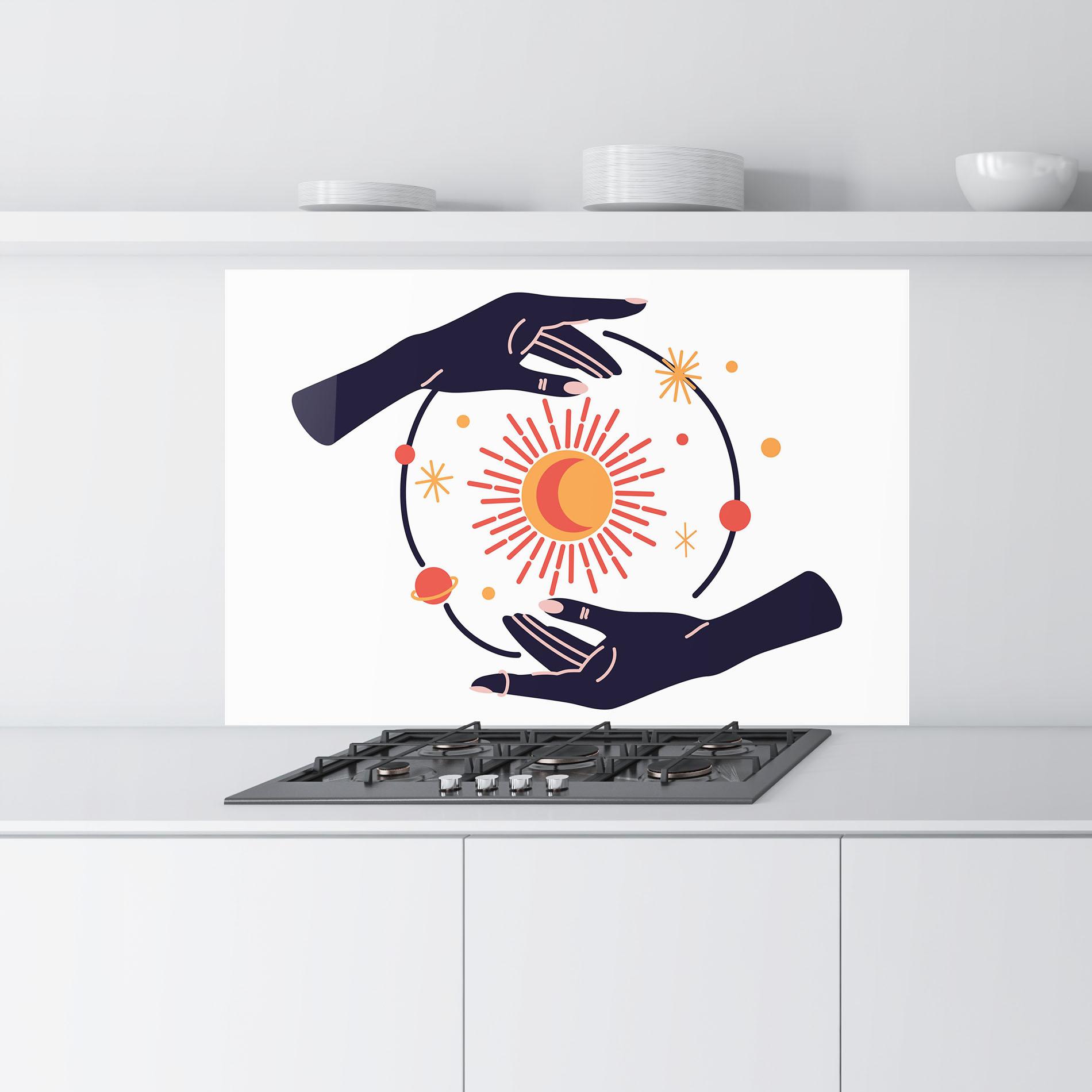 Küchenrückwand Glas Purple Magic Hands mockup 9