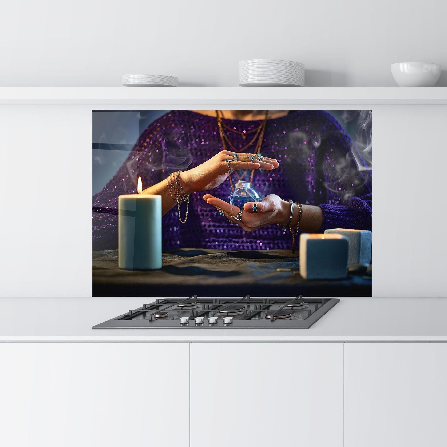 Küchenrückwand Glas Witch Magic Smoke mockup 9
