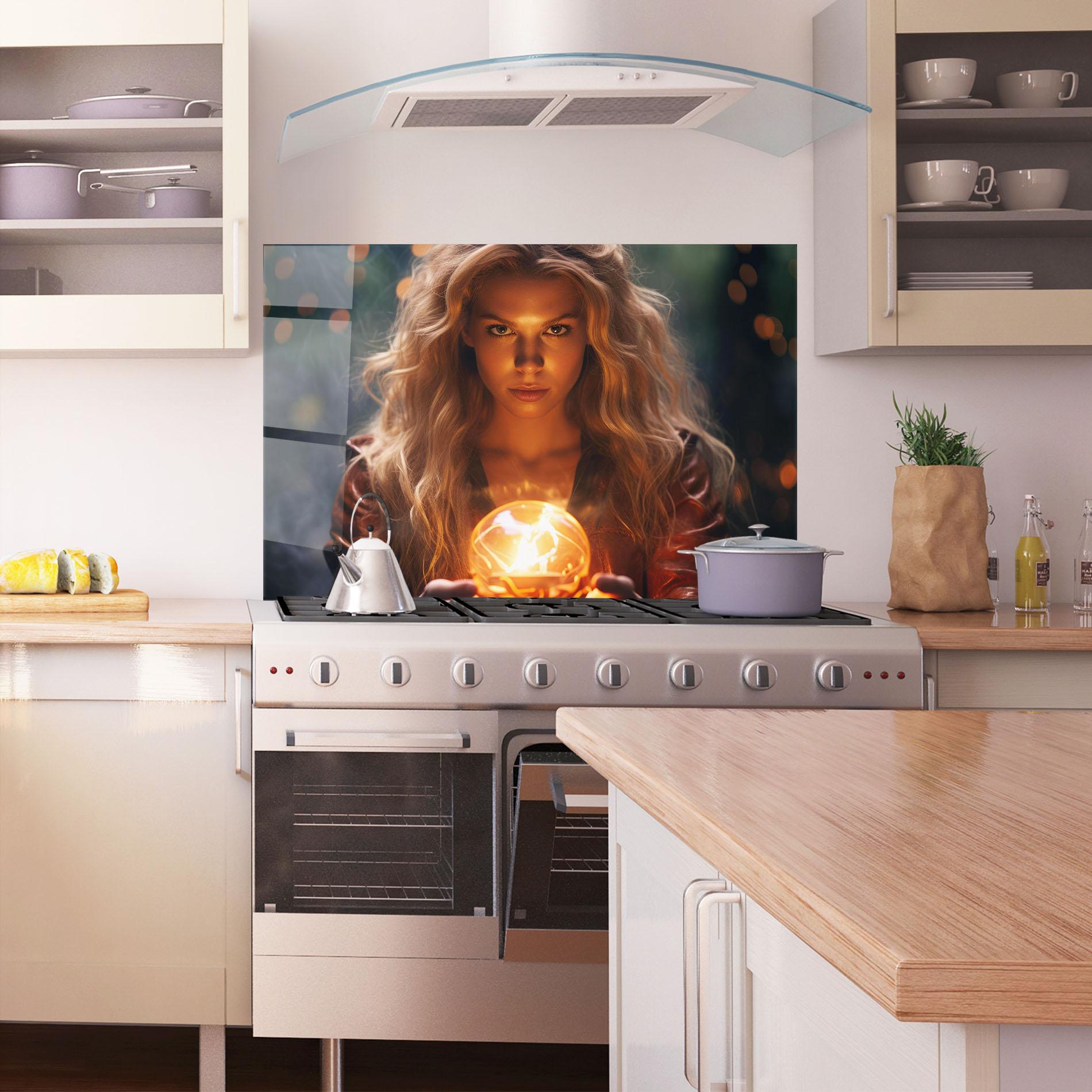 Küchenrückwand Glas Beautiful Woman Witch mockup 1