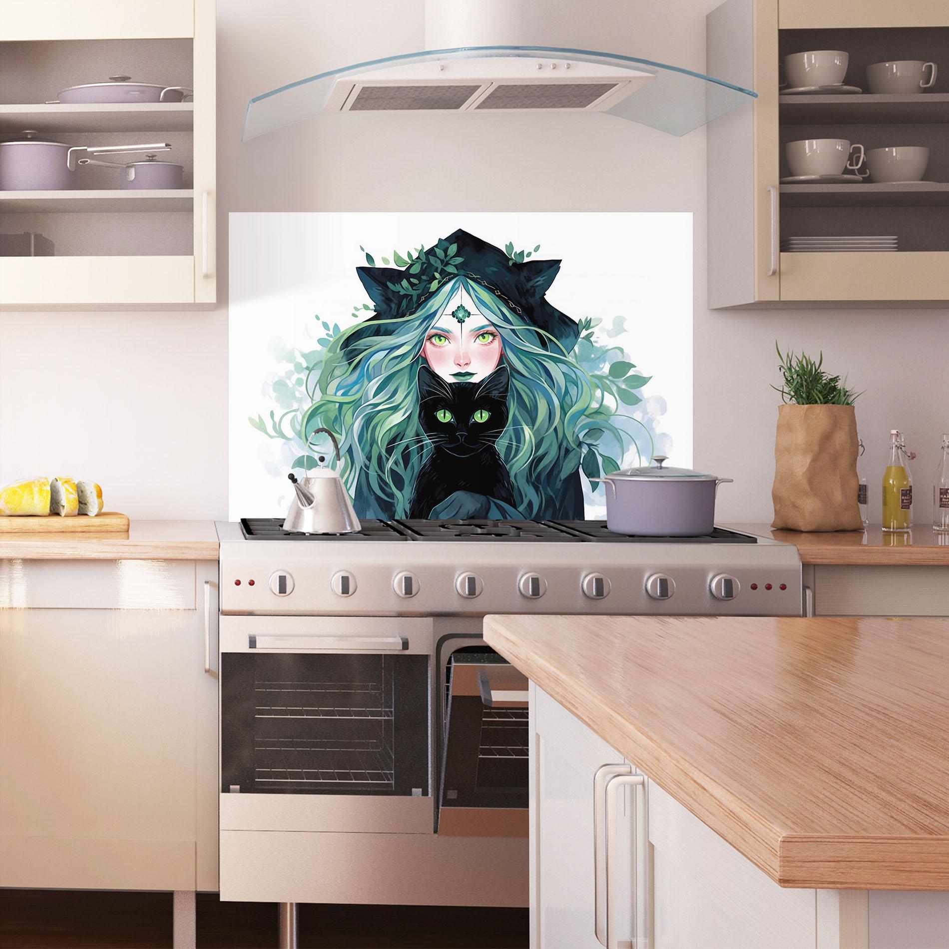 Küchenrückwand Glas Magic Cat Witch mockup 1