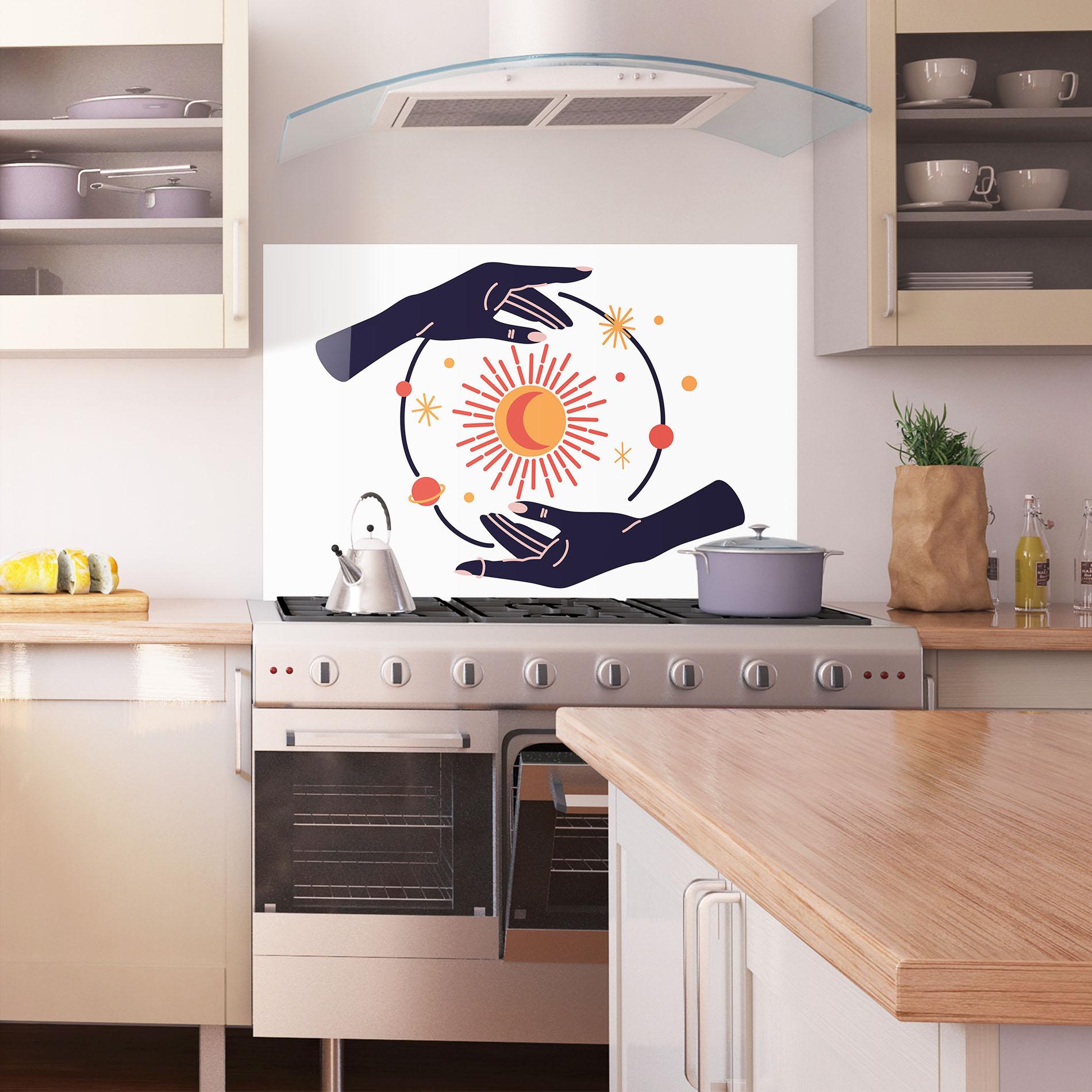 Küchenrückwand Glas Purple Magic Hands mockup 1