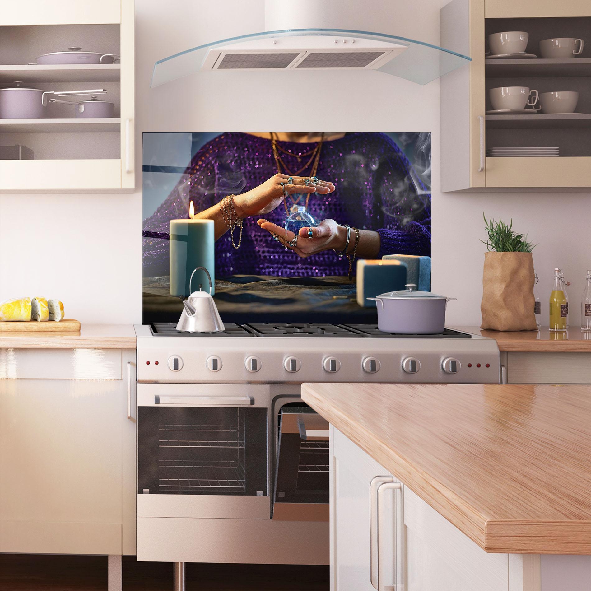 Küchenrückwand Glas Witch Magic Smoke mockup 1