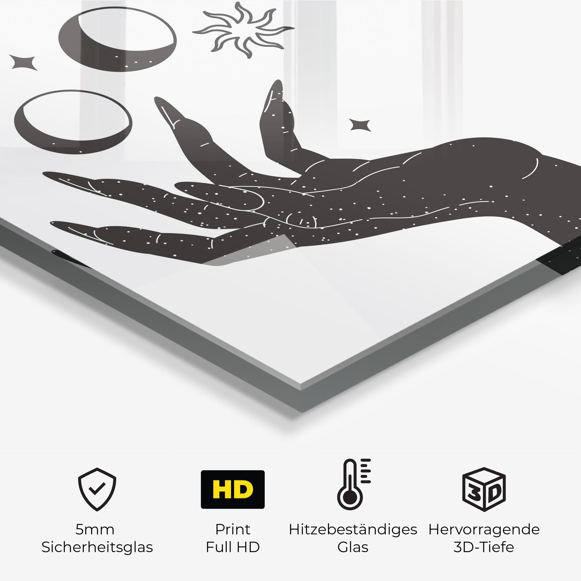 Küchenrückwand Glas Magic Moon Hands mockup 2