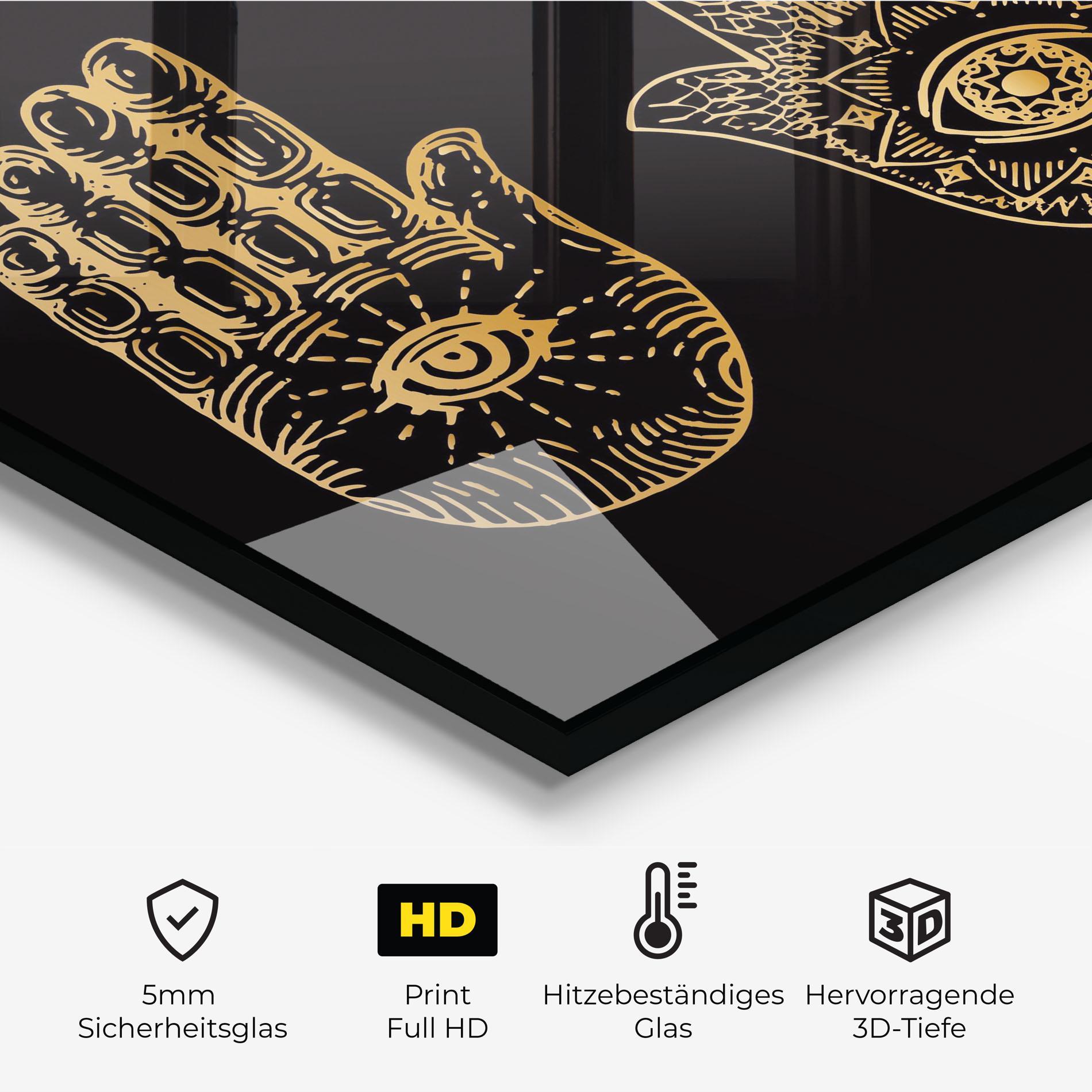 Küchenrückwand Glas Witch Gold Hands mockup 2