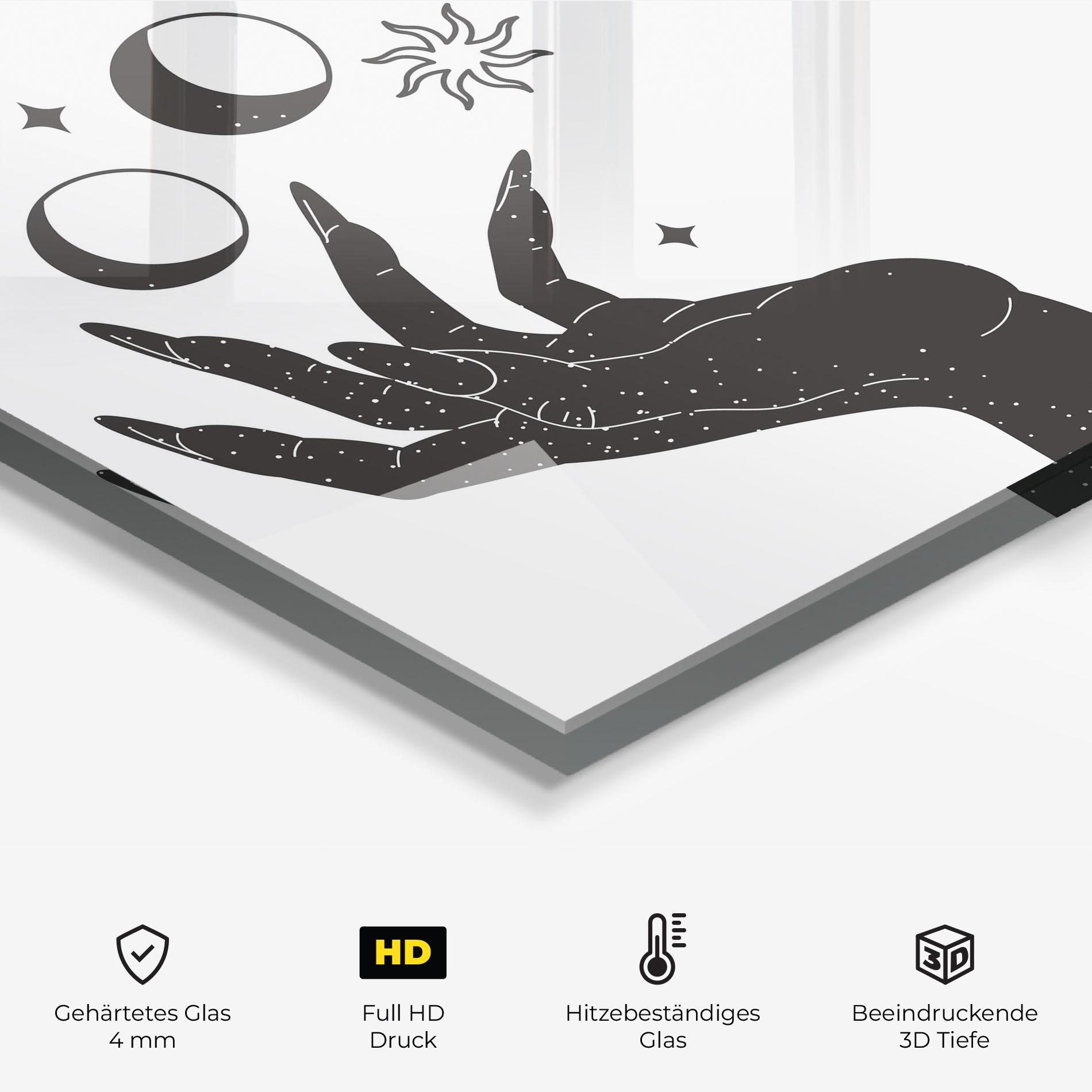 Küchenrückwand Glas Magic Moon Hands mockup 2