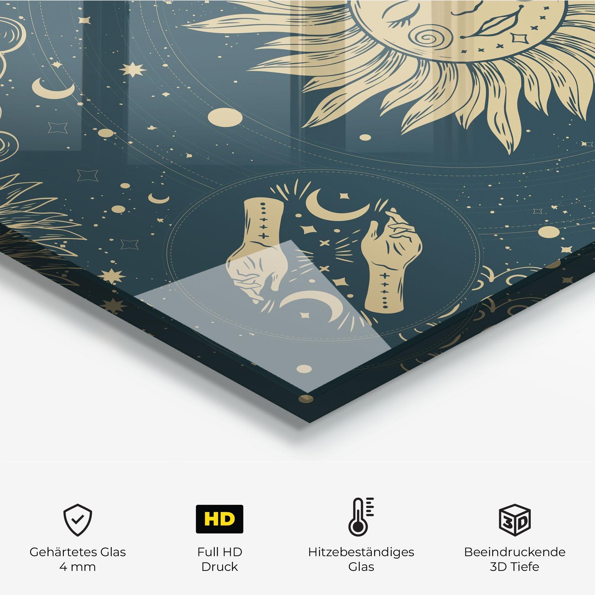 Küchenrückwand Glas Sun Face Magic mockup 2