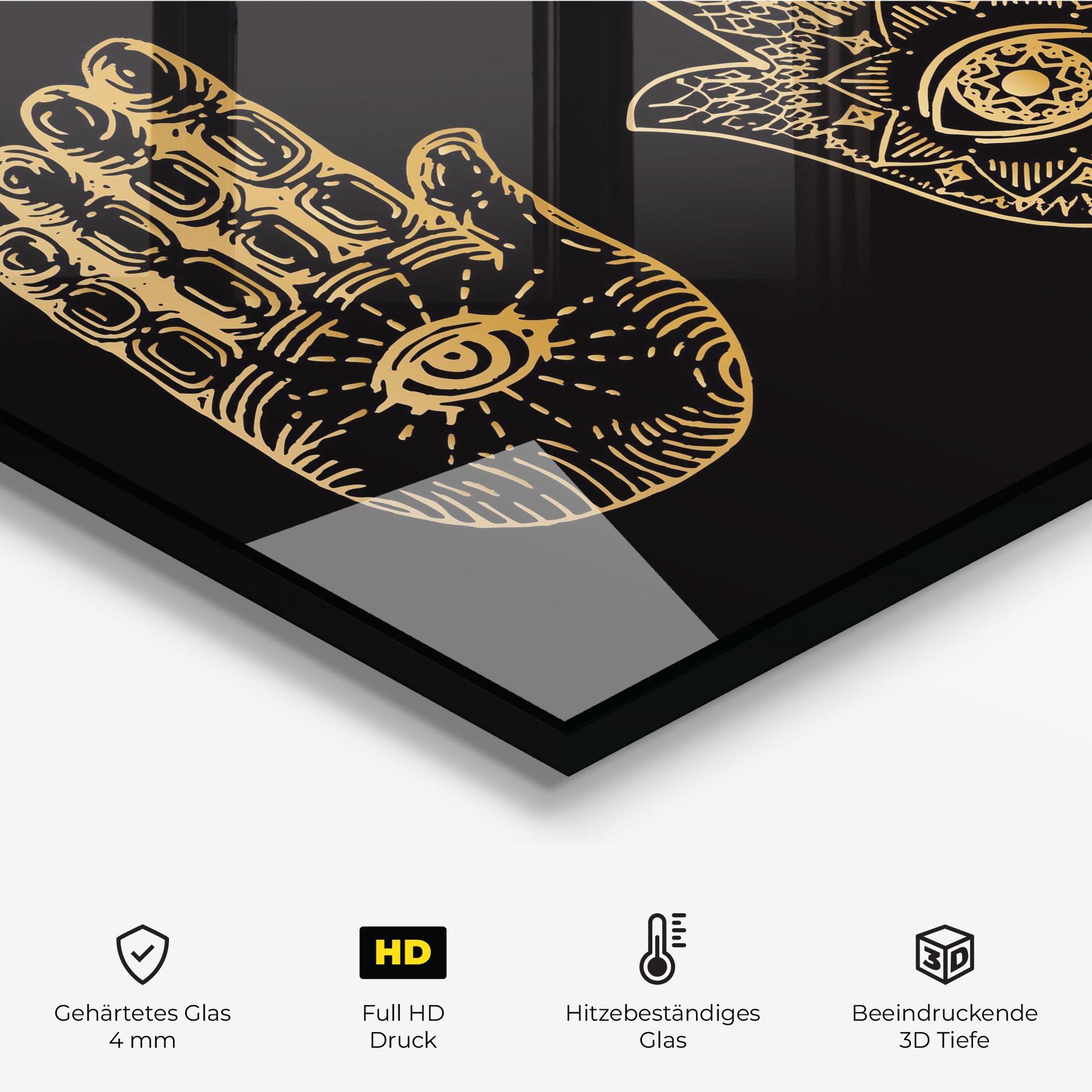 Küchenrückwand Glas Witch Gold Hands mockup 2