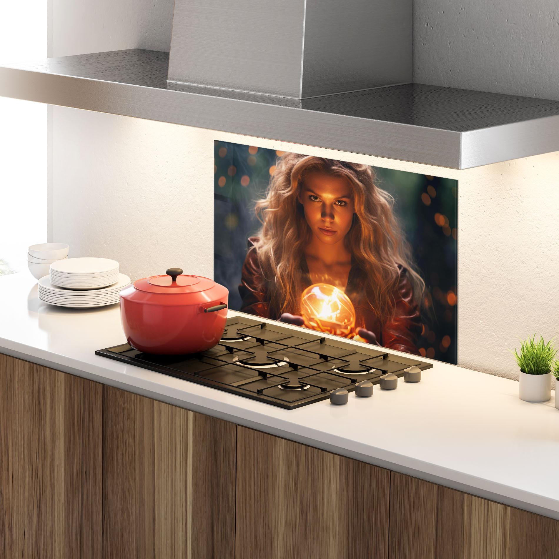 Küchenrückwand Glas Beautiful Woman Witch mockup 4