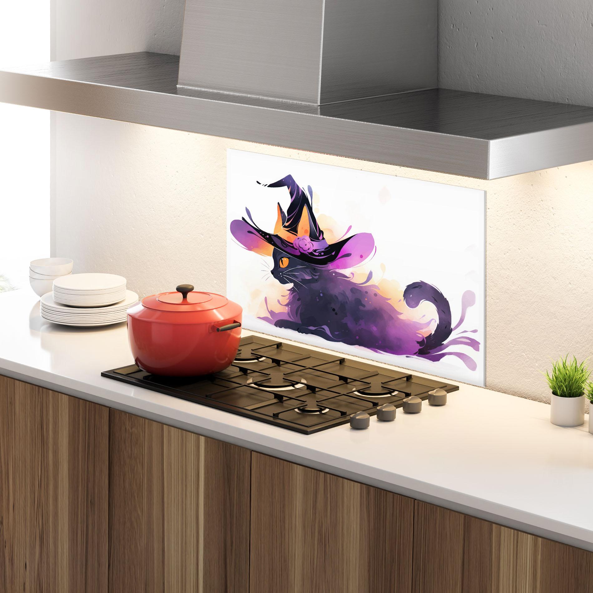 Küchenrückwand Glas Cat Witch mockup 4