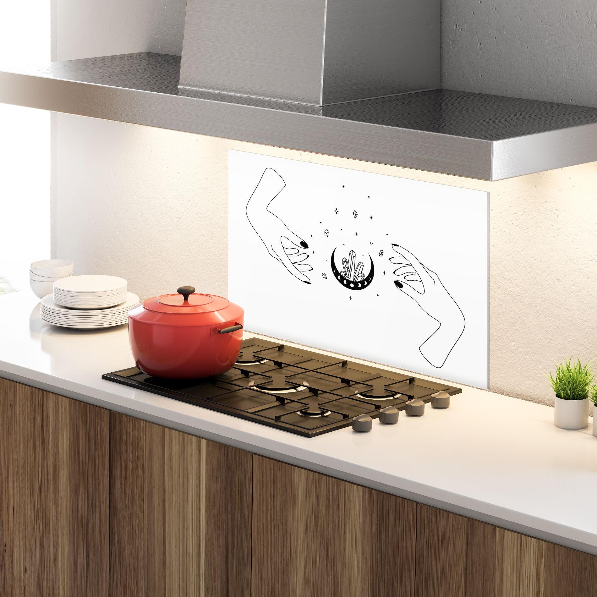 Küchenrückwand Glas Crystal Hand mockup 4