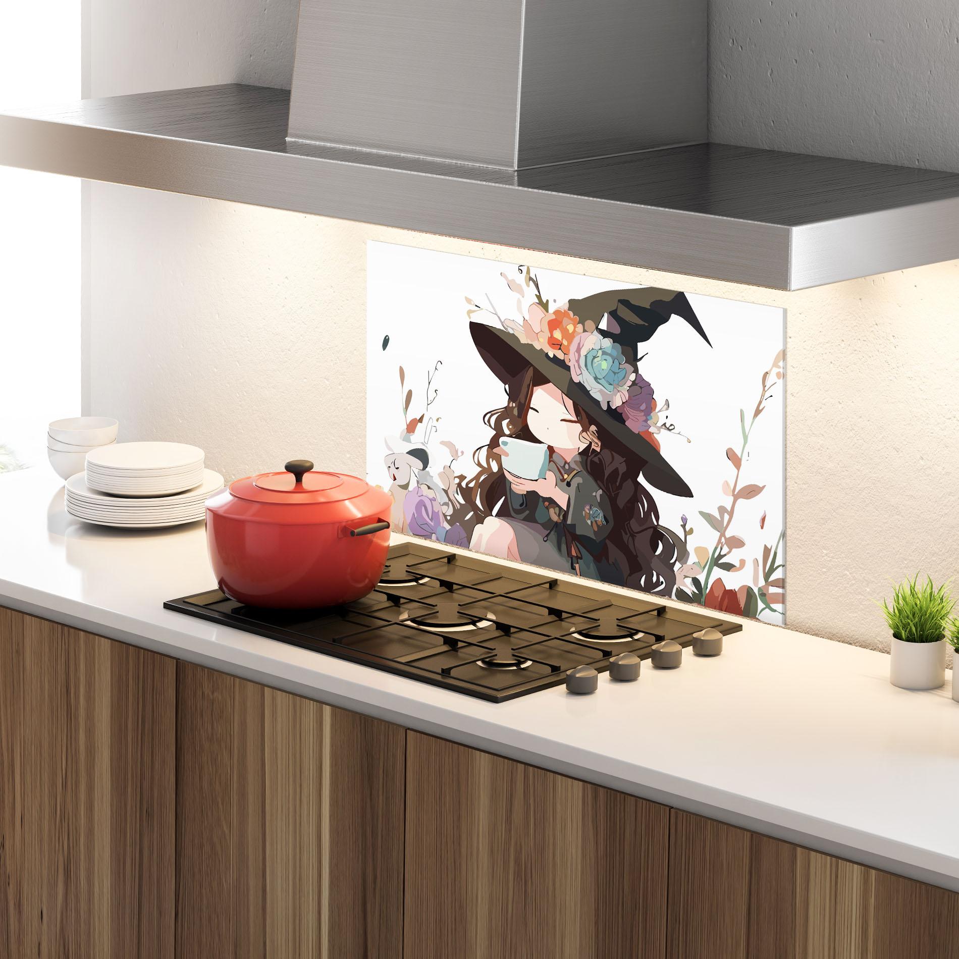 Küchenrückwand Glas Cute Witch mockup 4