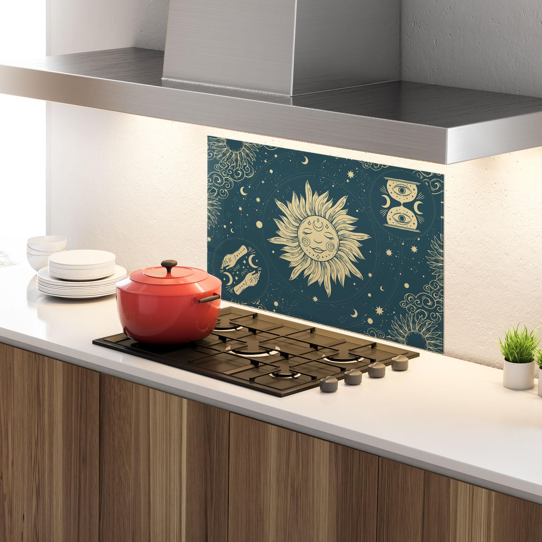 Küchenrückwand Glas Sun Face Magic mockup 4