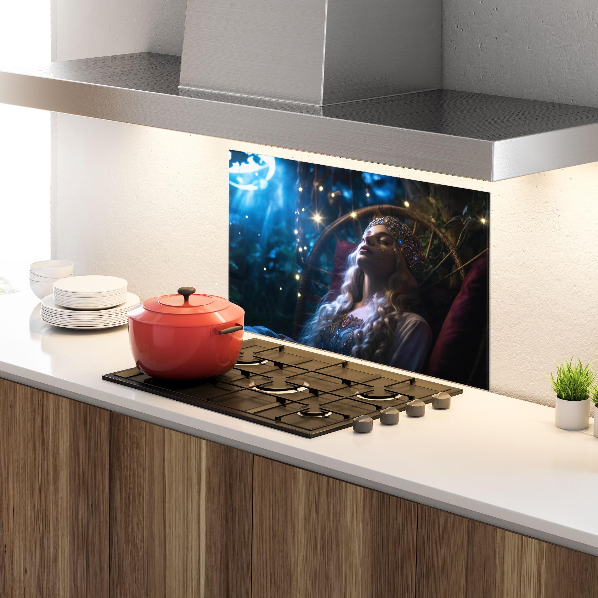 Küchenrückwand Glas Witch Sleeping mockup 4