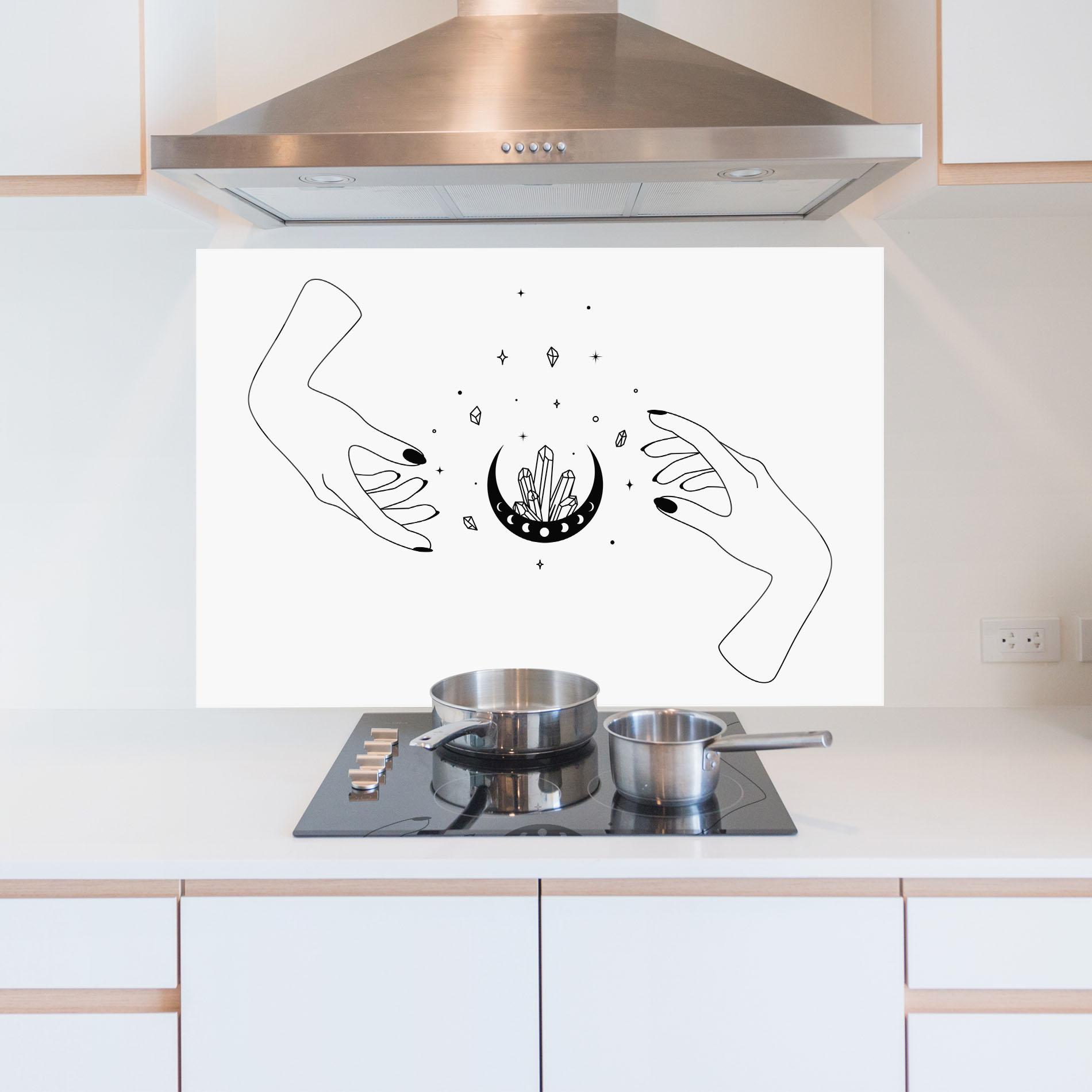 Küchenrückwand Glas Crystal Hand mockup 5