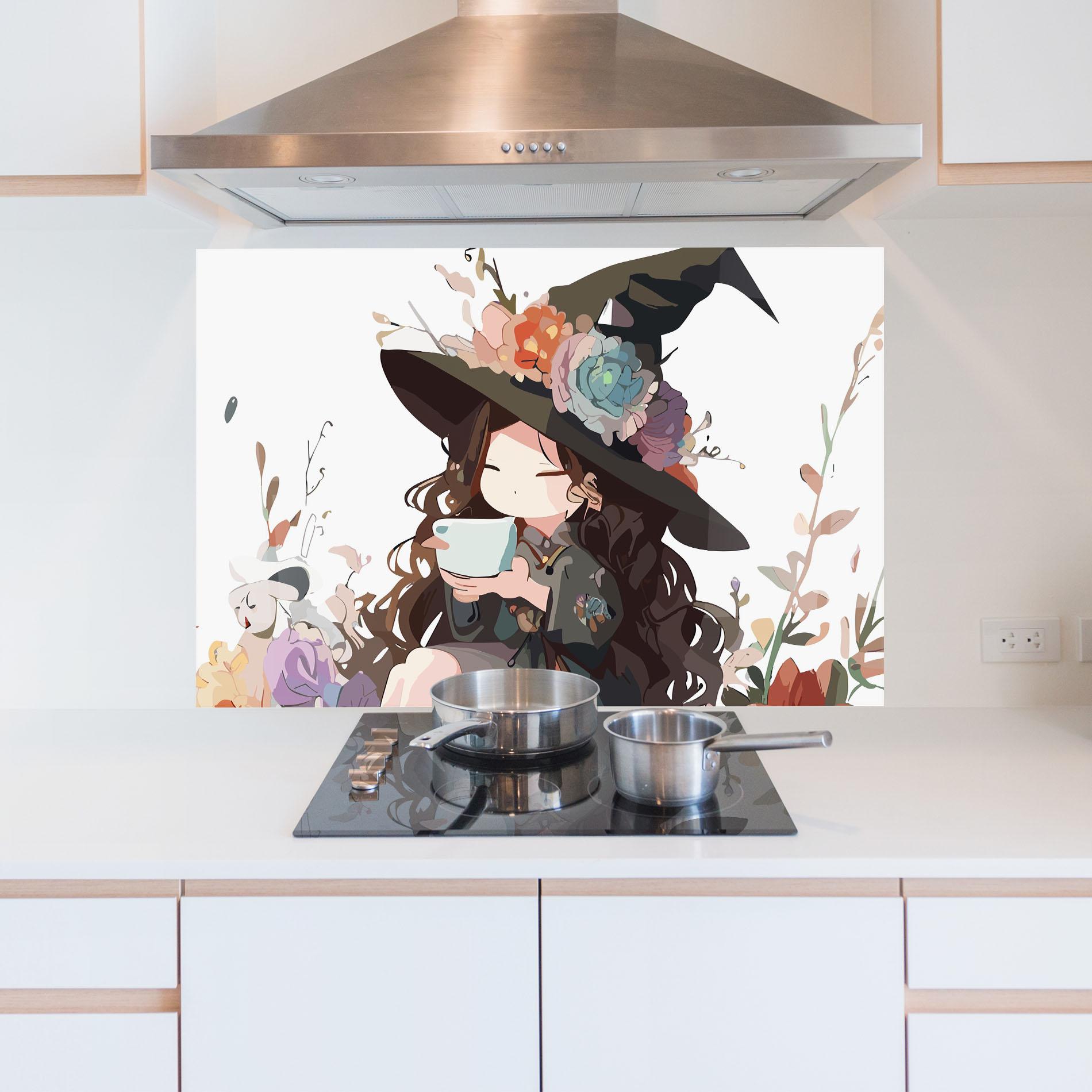 Küchenrückwand Glas Cute Witch mockup 5
