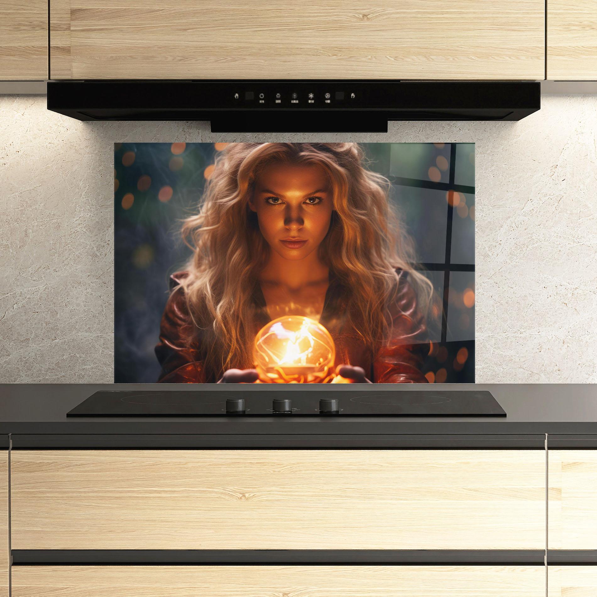 Küchenrückwand Glas Beautiful Woman Witch mockup 3
