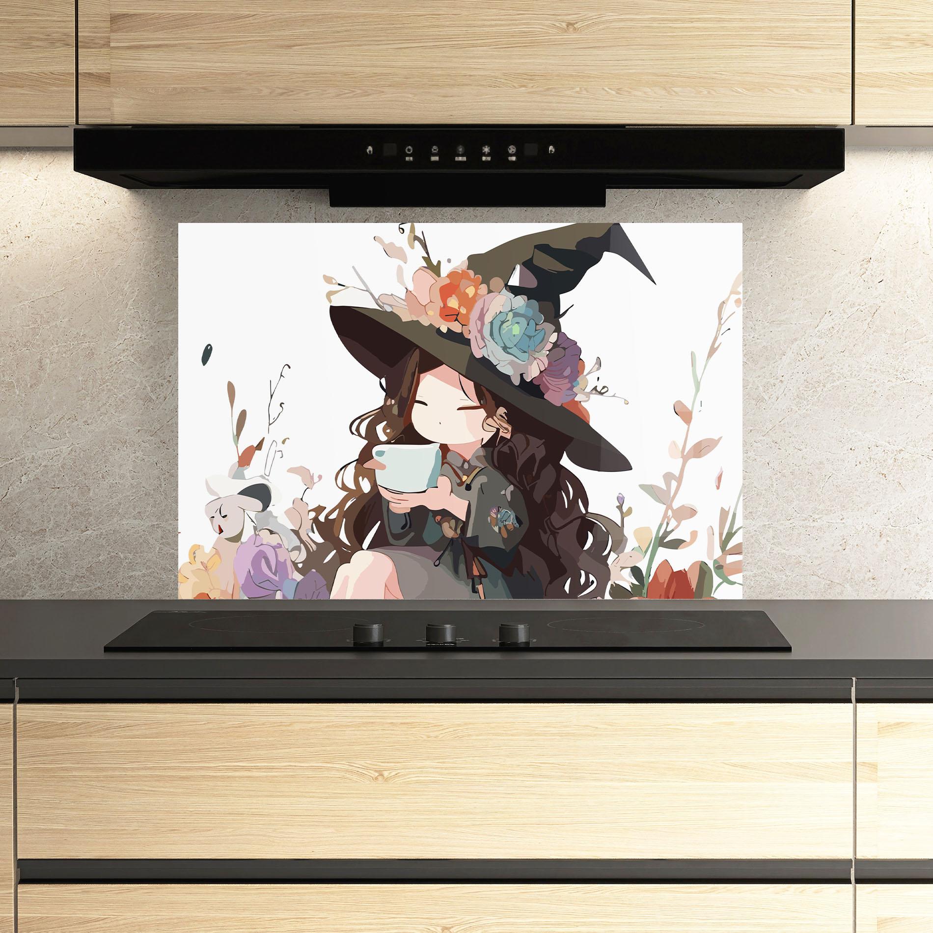 Küchenrückwand Glas Cute Witch mockup 3