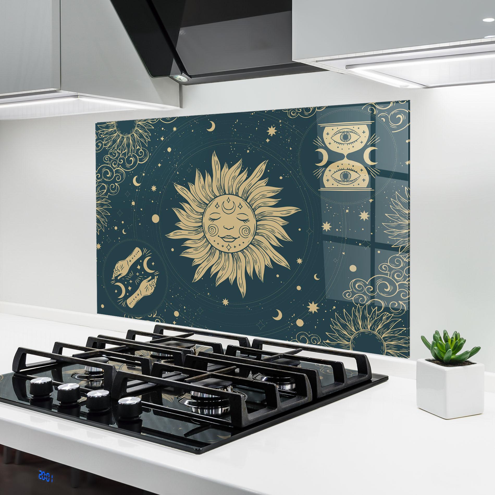 Küchenrückwand Glas Sun Face Magic mockup 6